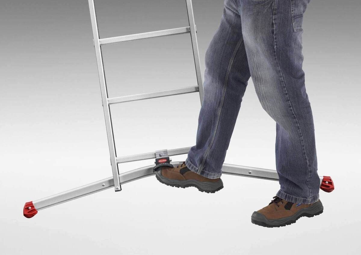 Hailo Trittleiter ProfiLOT Aluminium-Teleskopleiter mit gratis Einhängetritt, Kombi-Leit (Set, gratis Einhängetritt), mit bis zu 150 kg belastbar, Rasthaken mit Transportsicherung