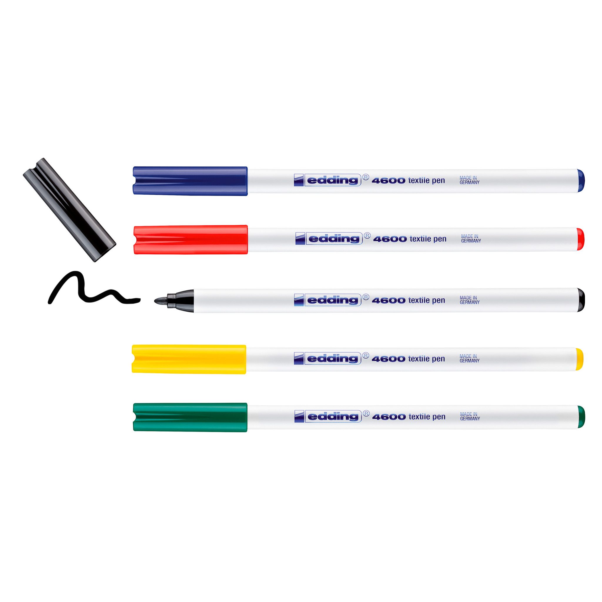 edding Textilmarker Textilstifte-Set Brilliant Colours 4600, 5er-Set