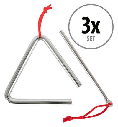 Classic Cantabile Triangel mit Schlägel - Schlaginstrument mit 10cm (4), 6-St., 3 Stück im Spar-Set, Triangle aus Stahl für Kinder und Musikalische Früherziehung