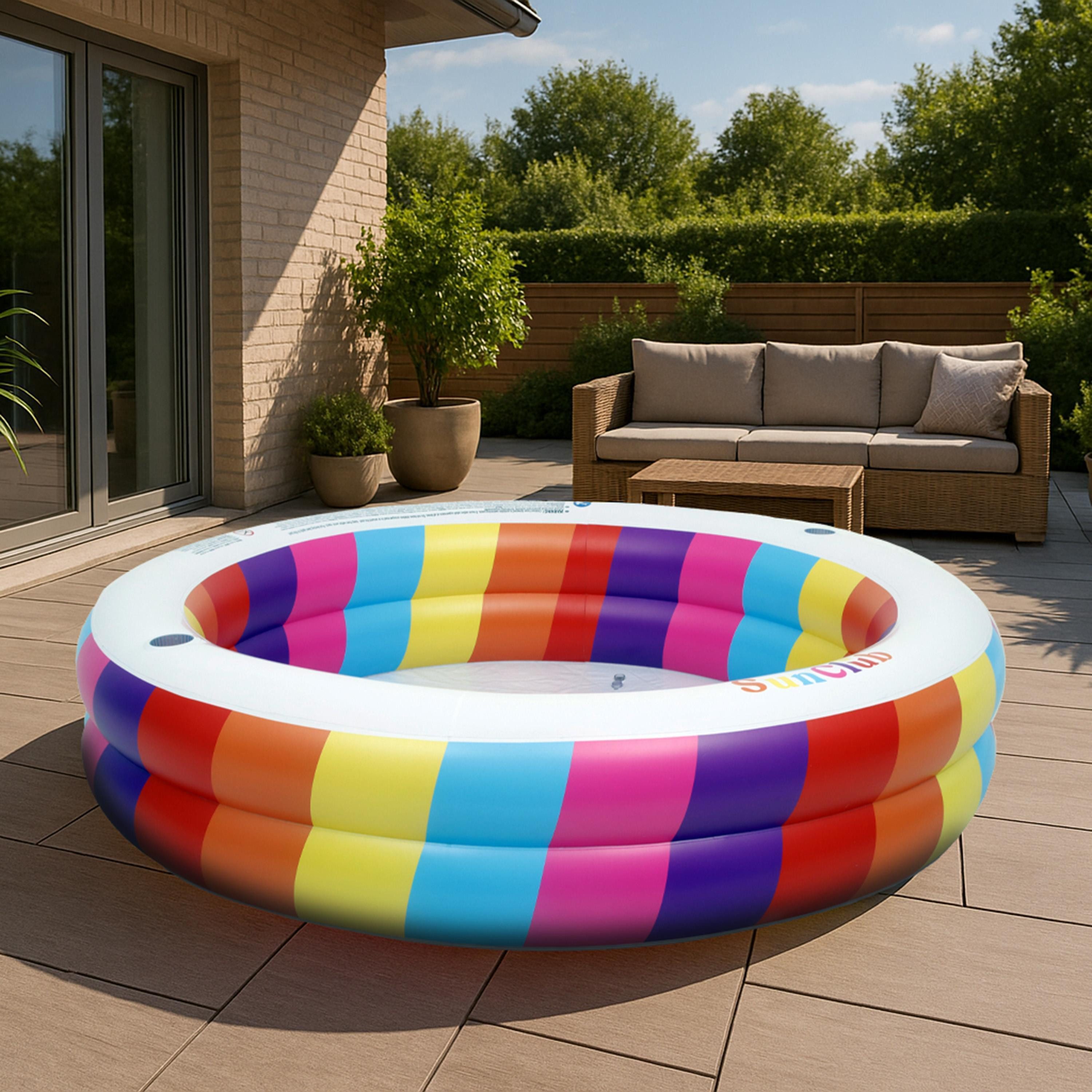 SunClub Planschbecken Kinderpool 187x42,5 cm, (Einzelpack, 1-tlg., aufblasbares Kinderbecken), 2-Ring Regenbogen Pool