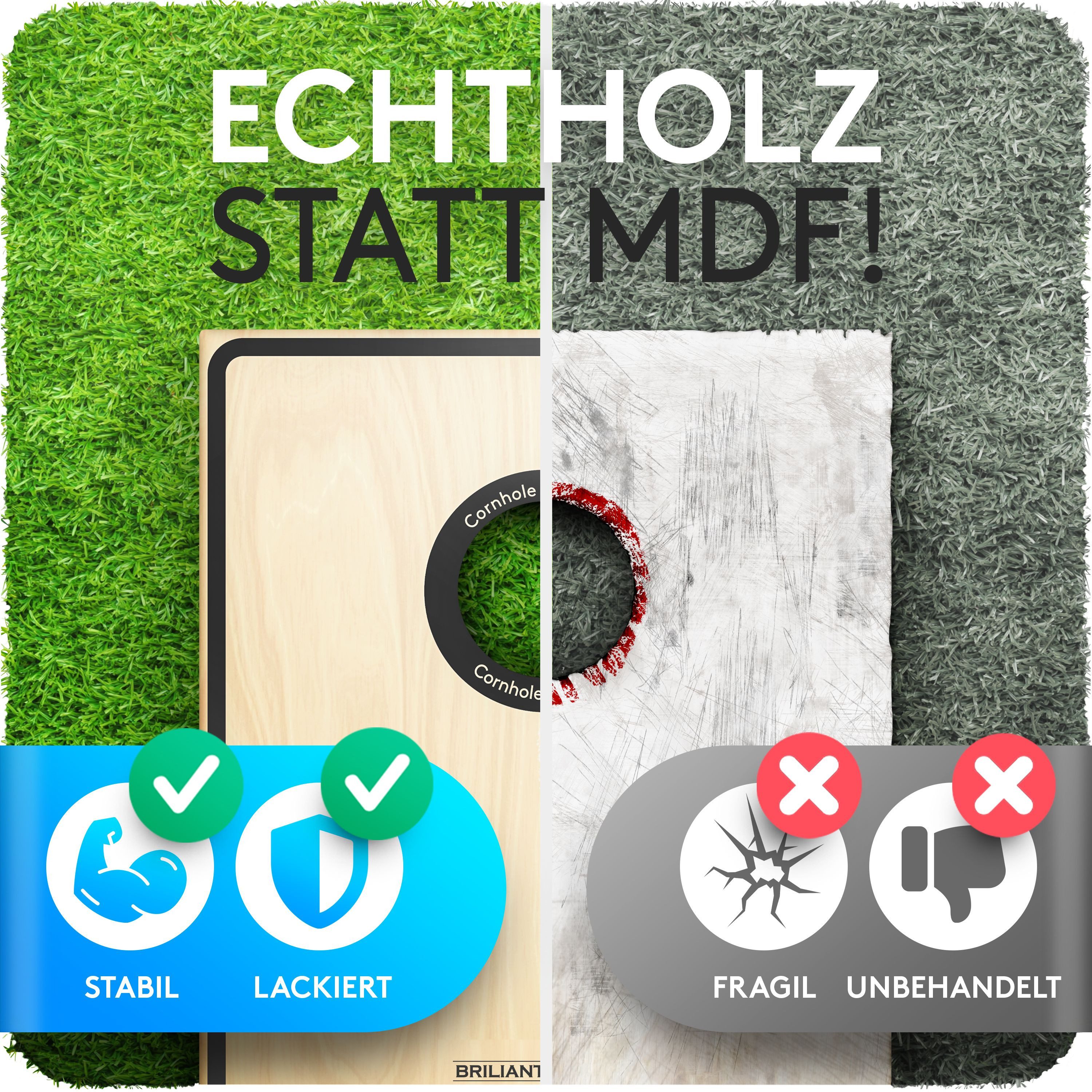 Briliantwerk Spielzeug-Gartenset Cornhole Spiel Outdoor, 11-teiliges Echtholz Wurfspiel, Sackloch Spiel, Bean Bag Game