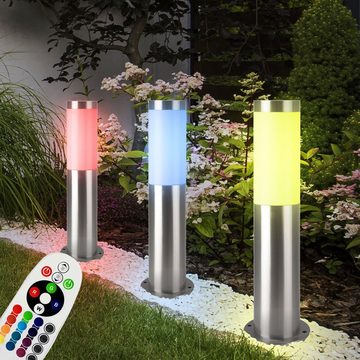 etc-shop LED Außen-Stehlampe, Leuchtmittel inklusive, Warmweiß, Farbwechsel, Außen Steh Lampe dimmbar Edelstahl Garten Terrassen