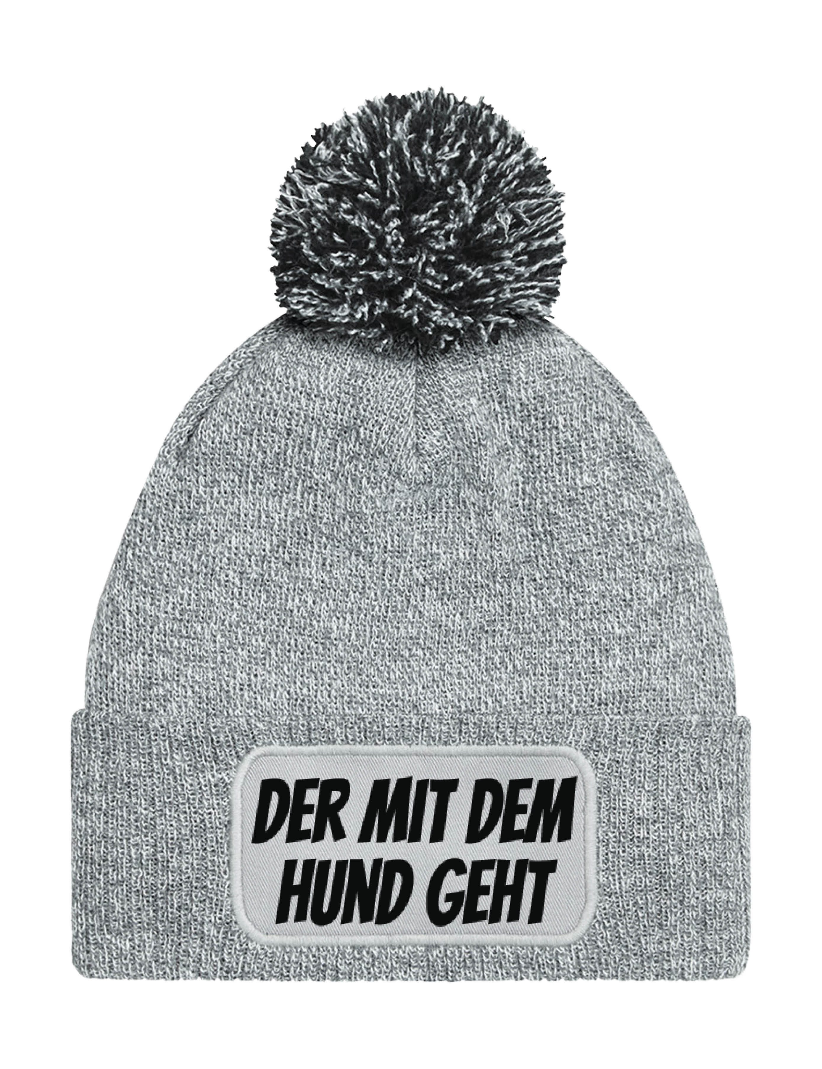 Youth Designz Bommelmütze Herren Strick Bommel Beanie Mütze mit "DER MIT DEM HUND GEHT" Aufdruck mit lustigem Spruch für Männer