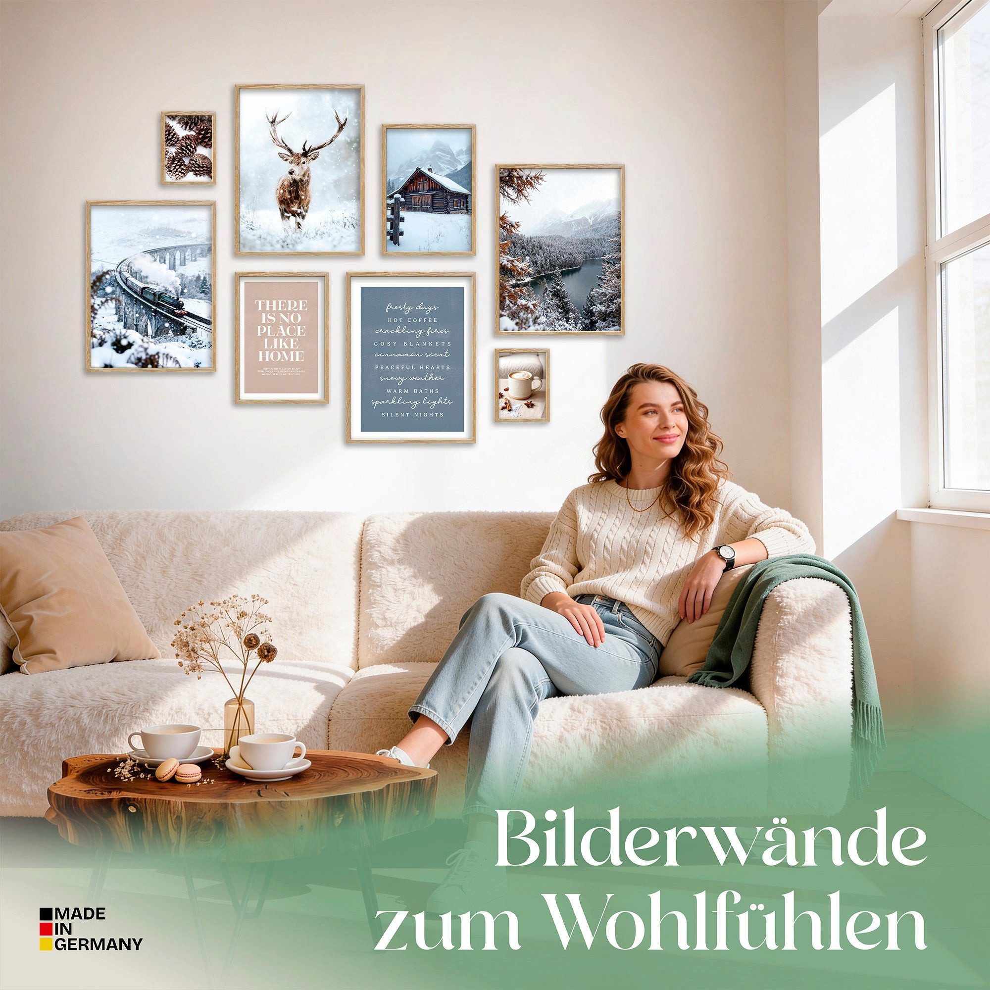 ARTFAVES Bilder-Collage Poster Set Winter Dreams I mehrteilige Bilderwand I Wandbilder Winter, (Wandbilder modern, 8 St)