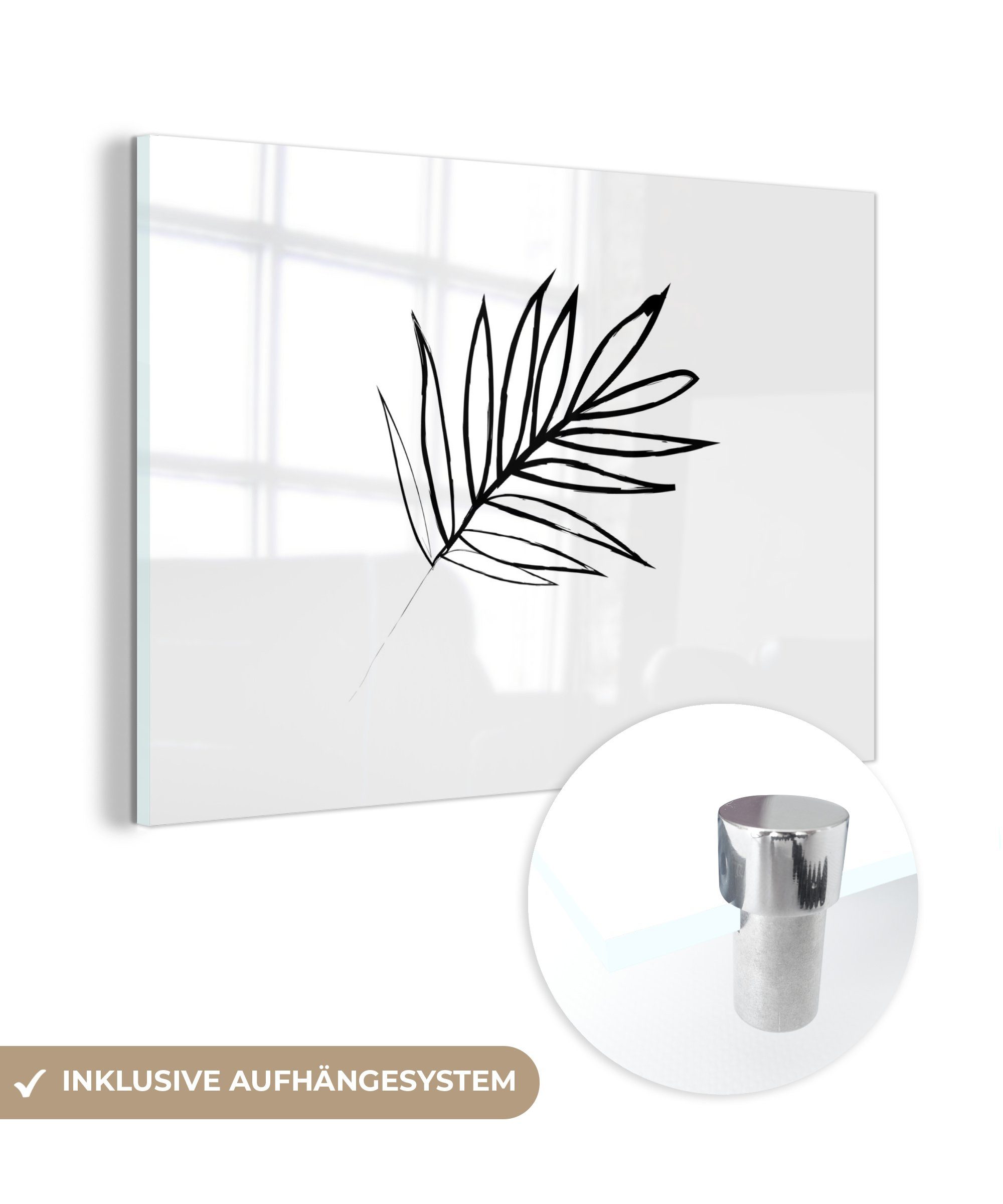 MuchoWow Acrylglasbild Farn - Schwarz - Weiß - Minimalismus, (1 St), Acrylglasbilder Wohnzimmer & Schlafzimmer