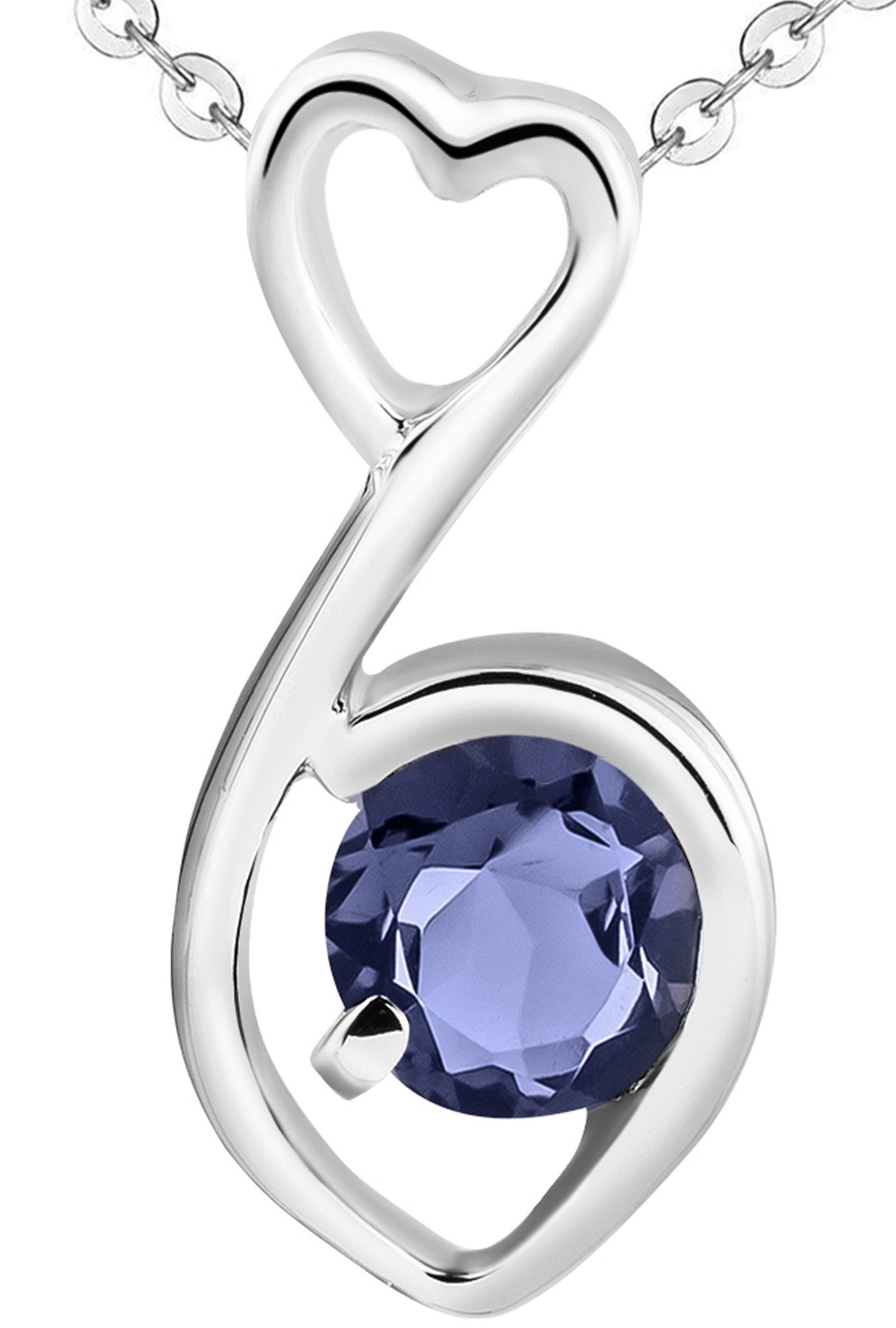 Limana Silberkette echter Edelstein blau Iolith 925 Silber Kette mit Herz Frauenkette (inkl. Herz Geschenkdose und Tasche), Set Liebesgeschenk Liebe Geschenk für Frauen Damen Freundin Mutter Oma