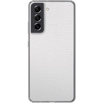 MuchoWow Handyhülle Leder - Strukturiert - Leder-Optik - Weiß, Phone Case, Handyhülle Samsung Galaxy S21 FE, Silikon, Schutzhülle