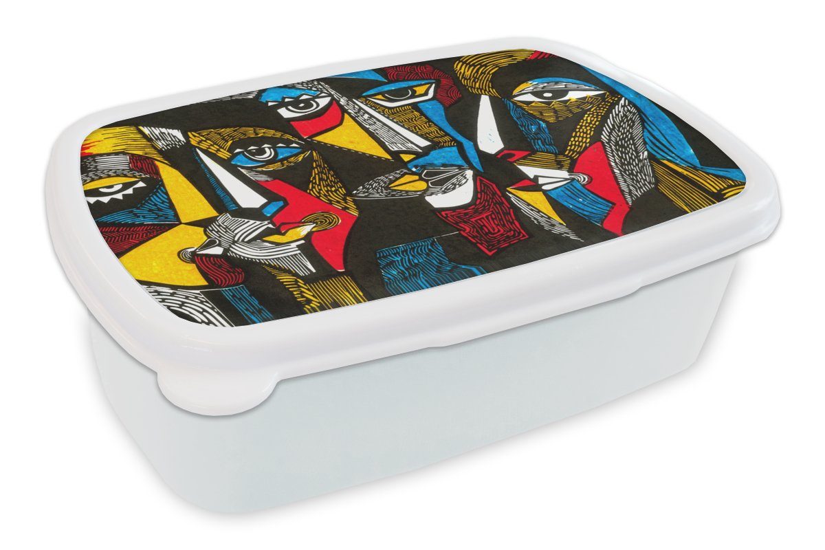 MuchoWow Lunchbox Malerei - Kubismus - Ölgemälde - Maske, Kunststoff, (2-tlg), Brotbox für Kinder und Erwachsene, Brotdose, für Jungs und Mädchen weiß