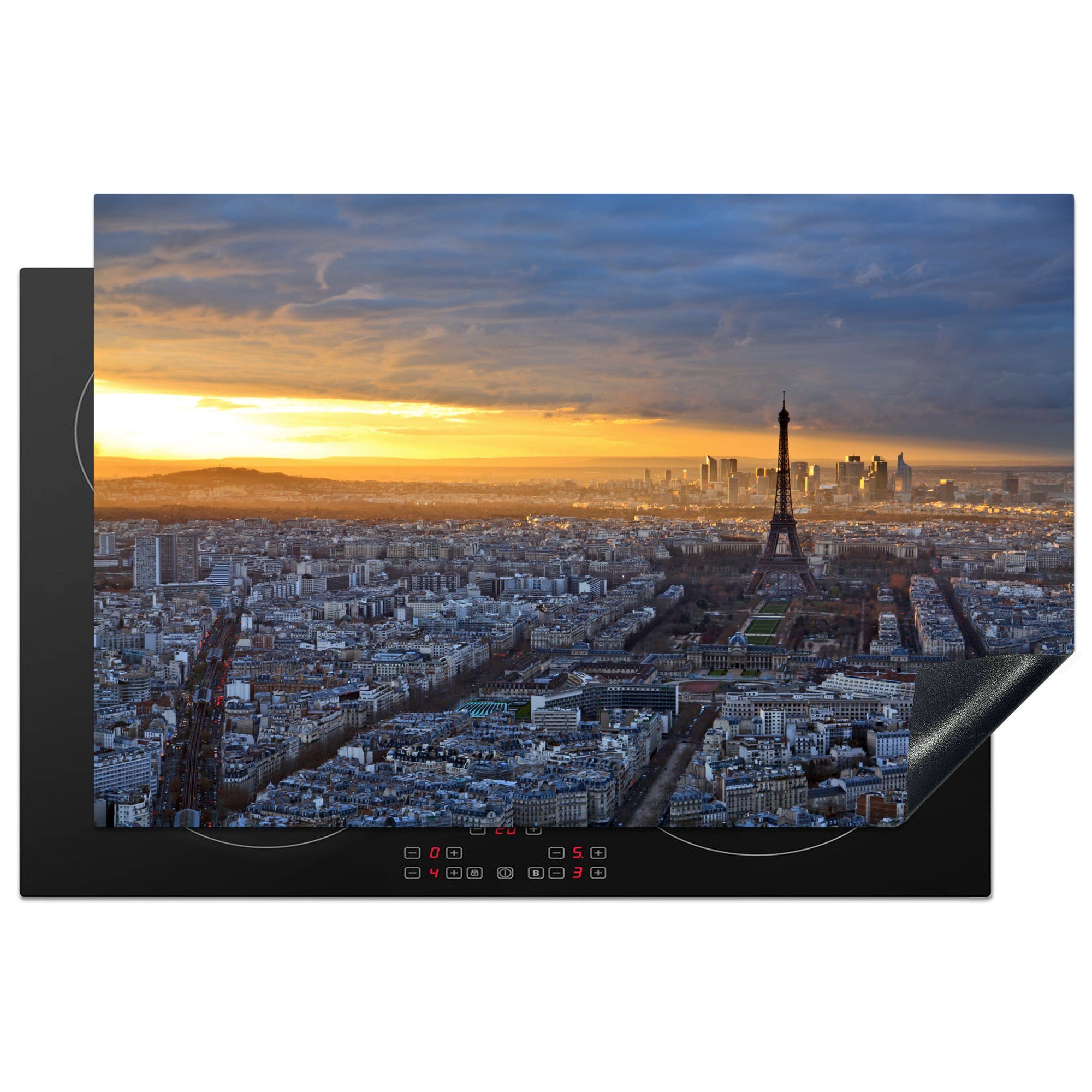 MuchoWow Herdblende-/Abdeckplatte Paris - Skyline - Sonne, Vinyl, (1 tlg), 81x52 cm, Induktionskochfeld Schutz für die küche, Ceranfeldabdeckung