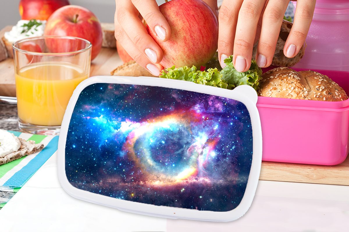 Regenbogen - für (2-tlg), - MuchoWow rosa Mädchen, Sterne, Weltraum Kinder, Kunststoff Kunststoff, Snackbox, Brotbox Erwachsene, Lunchbox Brotdose