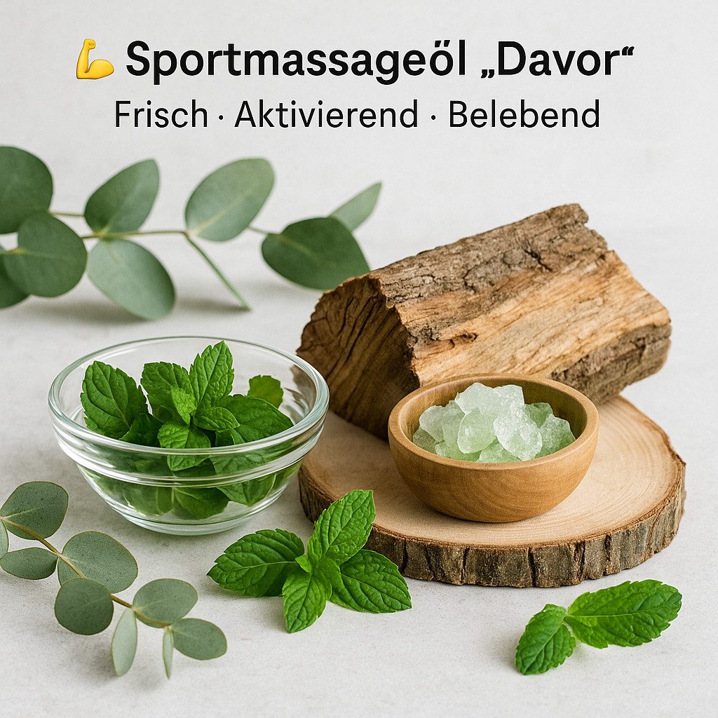 Dufte Momente Massageöl Sportmassageöl "Davor" (Minze, Patschuli, Rosmarin) 250ml - 3 L, hochwertige Pflanzenöle als Basis, vegan und ohne Tierversuche