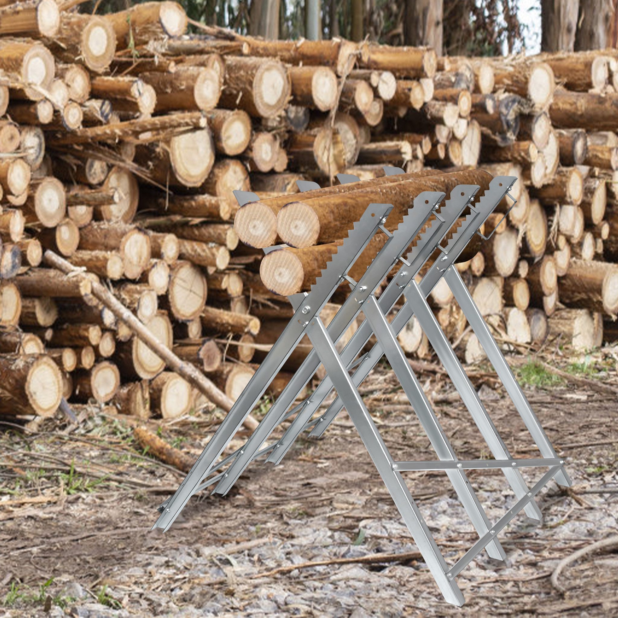 FIVMEN Sägebock Metall Holzsägebock Sägehilfe Brennholz Sägegestell Kettensägebock, Für Kettensäge, Stahl-Holzständer Wetterfest 150kg Belastbarkeit – Bild 5 von 5