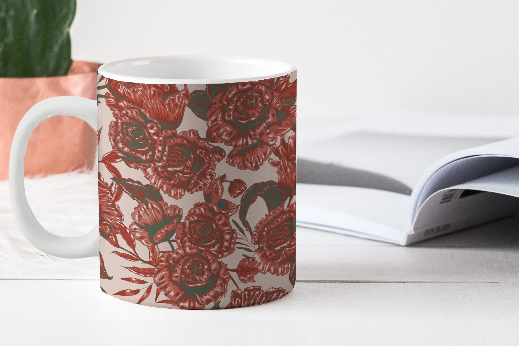 Blumen, Tasse Becher, - Muster - Geschenk Rose Keramik, MuchoWow Kaffeetassen, Teetasse, Teetasse,