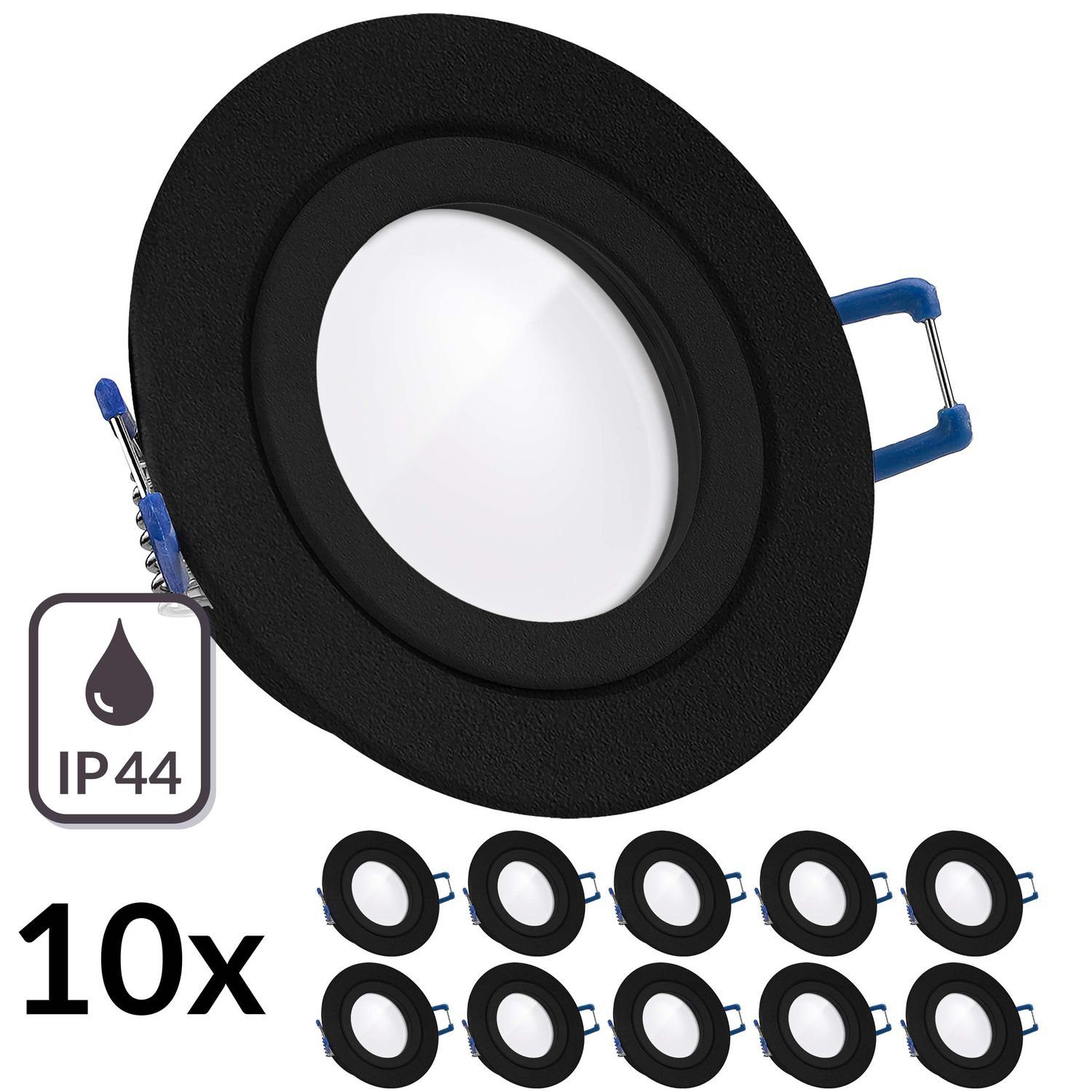 LEDANDO LED Einbaustrahler 10er IP44 LED Einbaustrahler Set extra flach in schwarz mit 5W Leuchtm