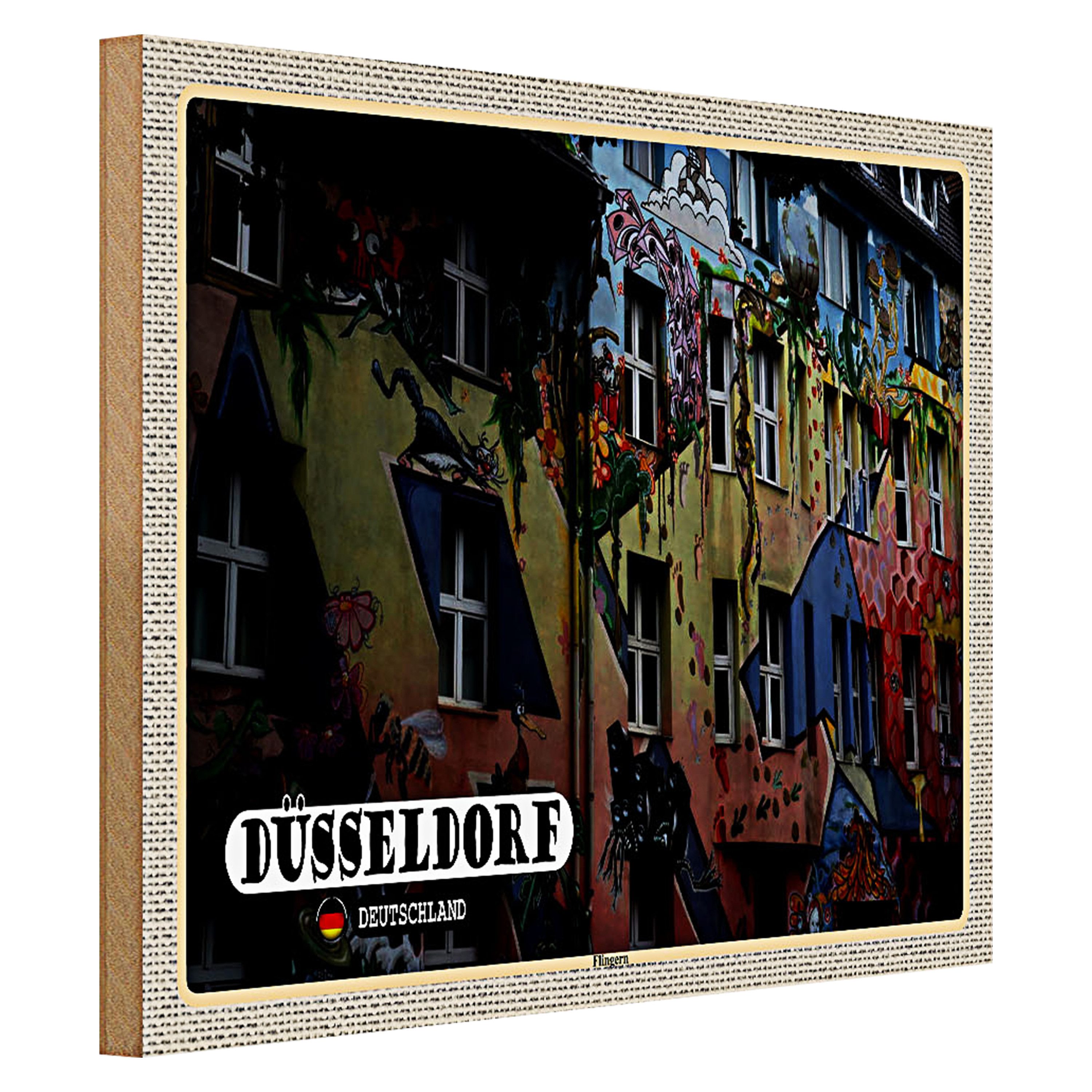 Roomando Holzbild Städte Düsseldorf Flingern Kunst Gebäude 40x30cm
