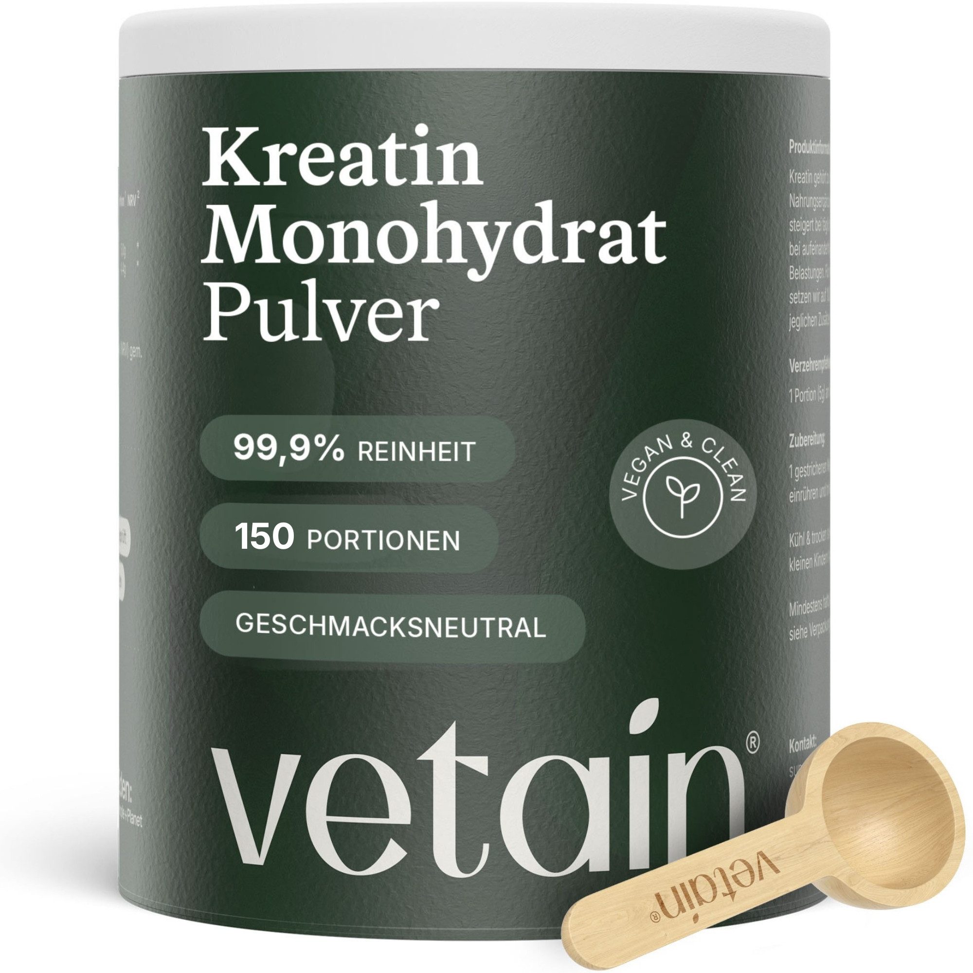 VETAIN Creatin Monohydrat - Ultrafein - hochdosiertes Pulver, - Kreatin Pulver à 750 g, Perfekt löslich
