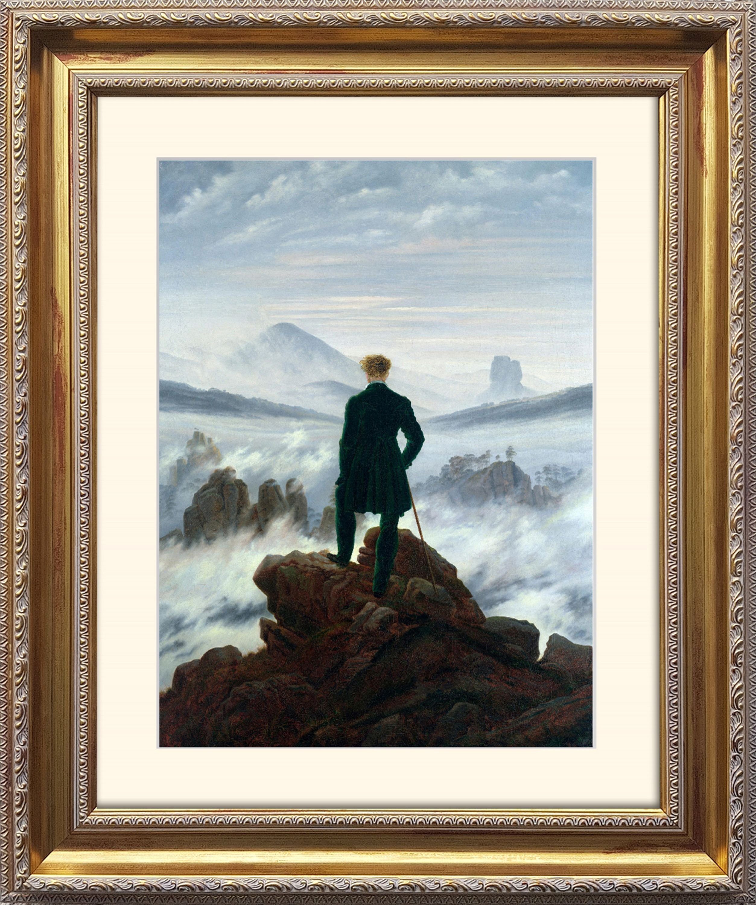 artissimo Bild mit Rahmen Caspar David Friedrich Bild Barock-Rahmen / Плакат gerahmt 63x53cm, Caspar David Friedrich: Wanderer - Above the Sea