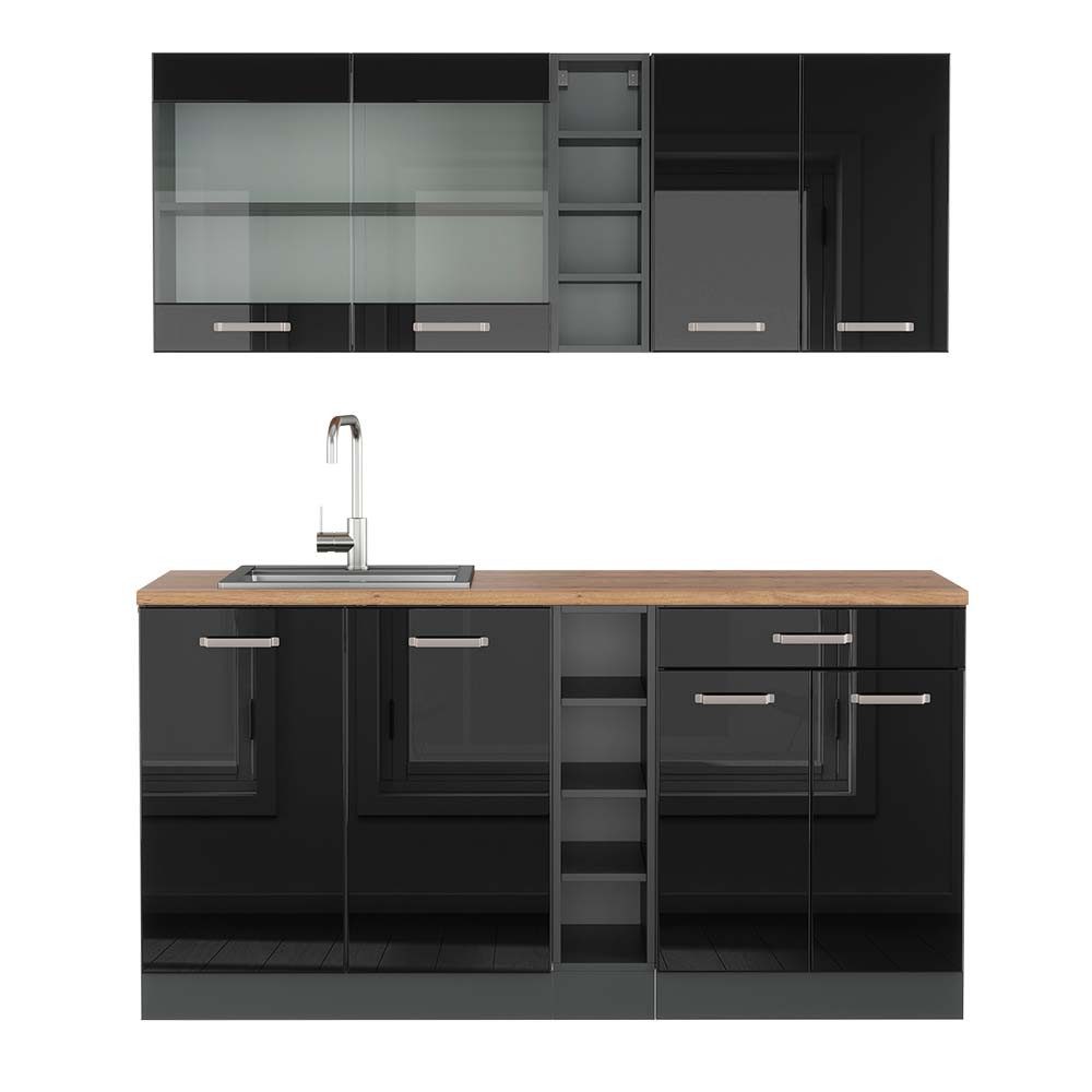Vicco Küchenzeile R-Line, Schwarz Hochglanz/Anthrazit, 160 günstig online kaufen