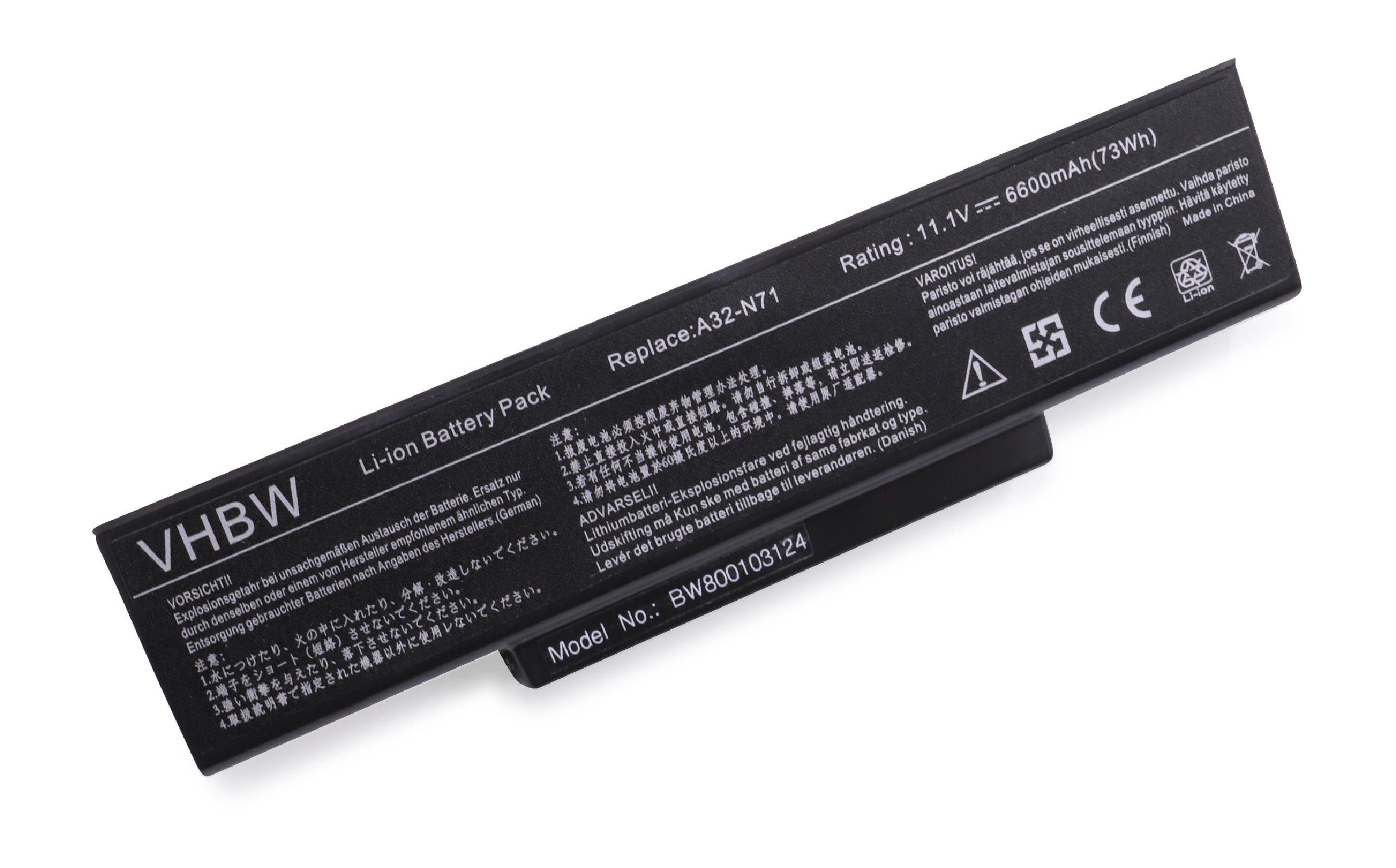 70-NXH1B1000Z, 70-NZY1B1000Z, 70-NX01B1000Z, 6600 11,1V, (6600mAh, A32-K72, vhbw für Netbook A32-N71 mAh / Notebook Li-Ion) Laptop-Akku Ersatz für Asus 70-NZYB1000Z,