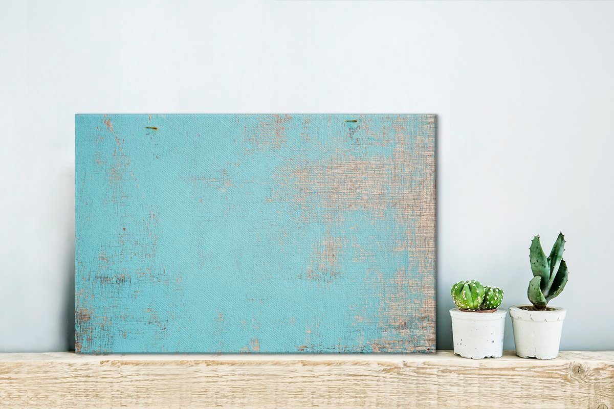 OneMillionCanvasses® Leinwandbild Blau gestrichenes Wandbild Leinwandbilder, Struktur, einer 30x20 mit cm (1 Holz Aufhängefertig, Wanddeko, St), besonderen