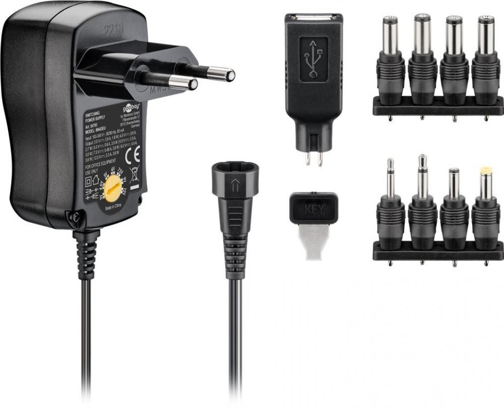 Universal Schaltnetzteil 3-12V DC 300mA mit USB & 8 DC-Steckern eco Netzteil