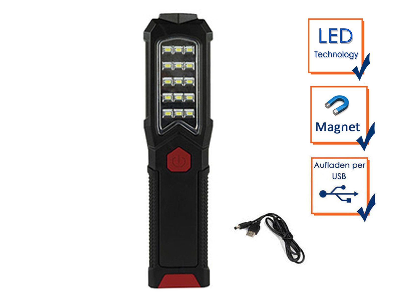 REV Handleuchte, stabiler LED Handstrahler USB Stab-Taschenlampe magnetischer Strandfuß
