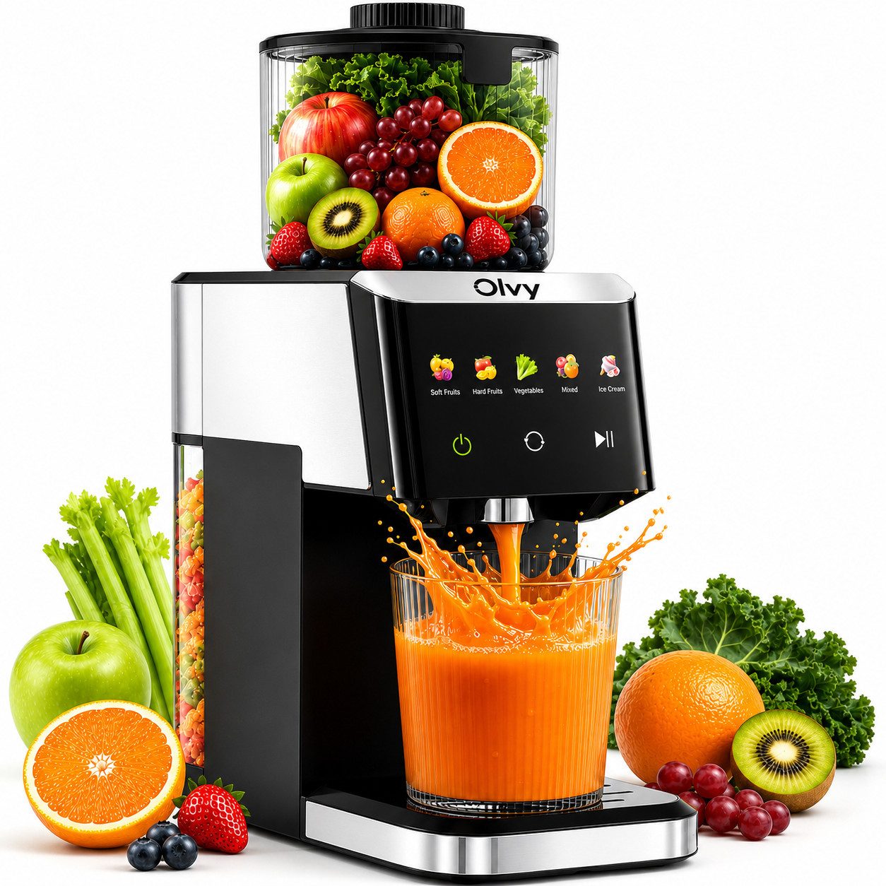 Olvy Slow Juicer JS8303S, 150 W, 1500-ml-Entsafter mit Tresterbehälter