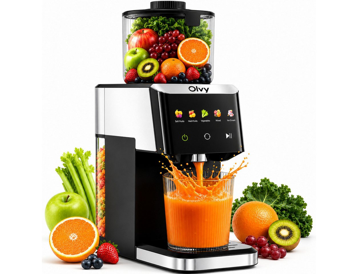 Olvy Slow Juicer JS8303S, 150 W, 1500-ml-Entsafter mit Tresterbehälter