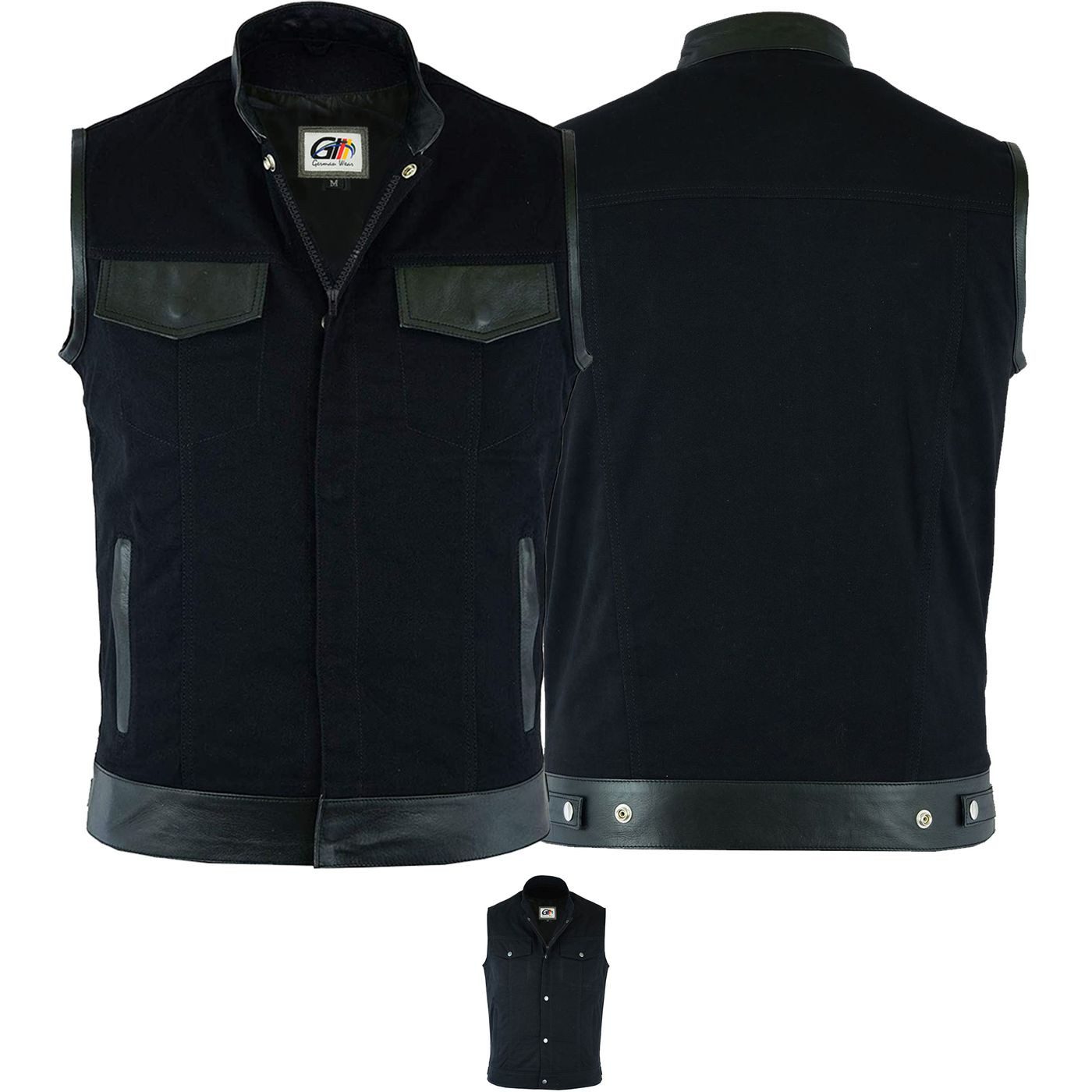 German Wear Motorradweste GW691 Denim+Leder Motorrad Biker Jeansweste Motor günstig online kaufen