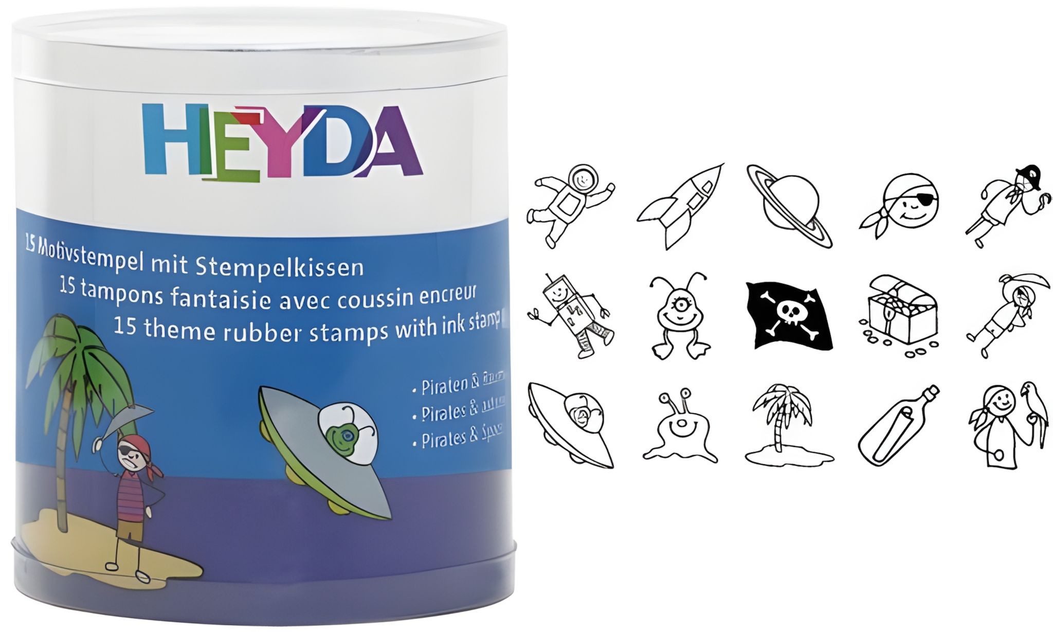 Heyda Stempel HEYDA 204888486 Stempel-Set Piraten & Raumfahrer Holz