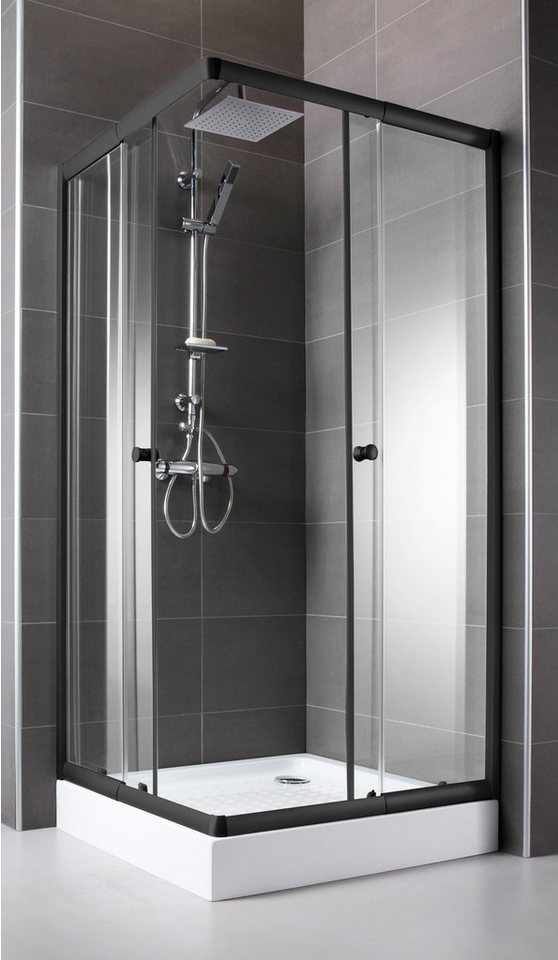 Thumbnail - welltime Eckdusche Trento Nero, BxT: 90x90 cm, Sicherheitsglas, mit variablem Verstellbereich, Duschabtrennung mit Schie...