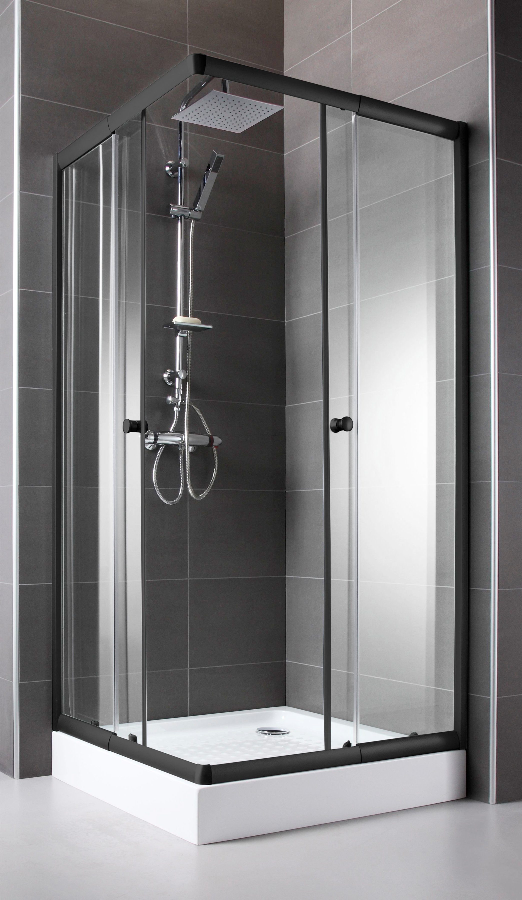 welltime Eckdusche Trento Nero, BxT: 90x90 cm, Sicherheitsglas, mit variablem Verstellbereich, Duschabtrennung mit Schiebetüren