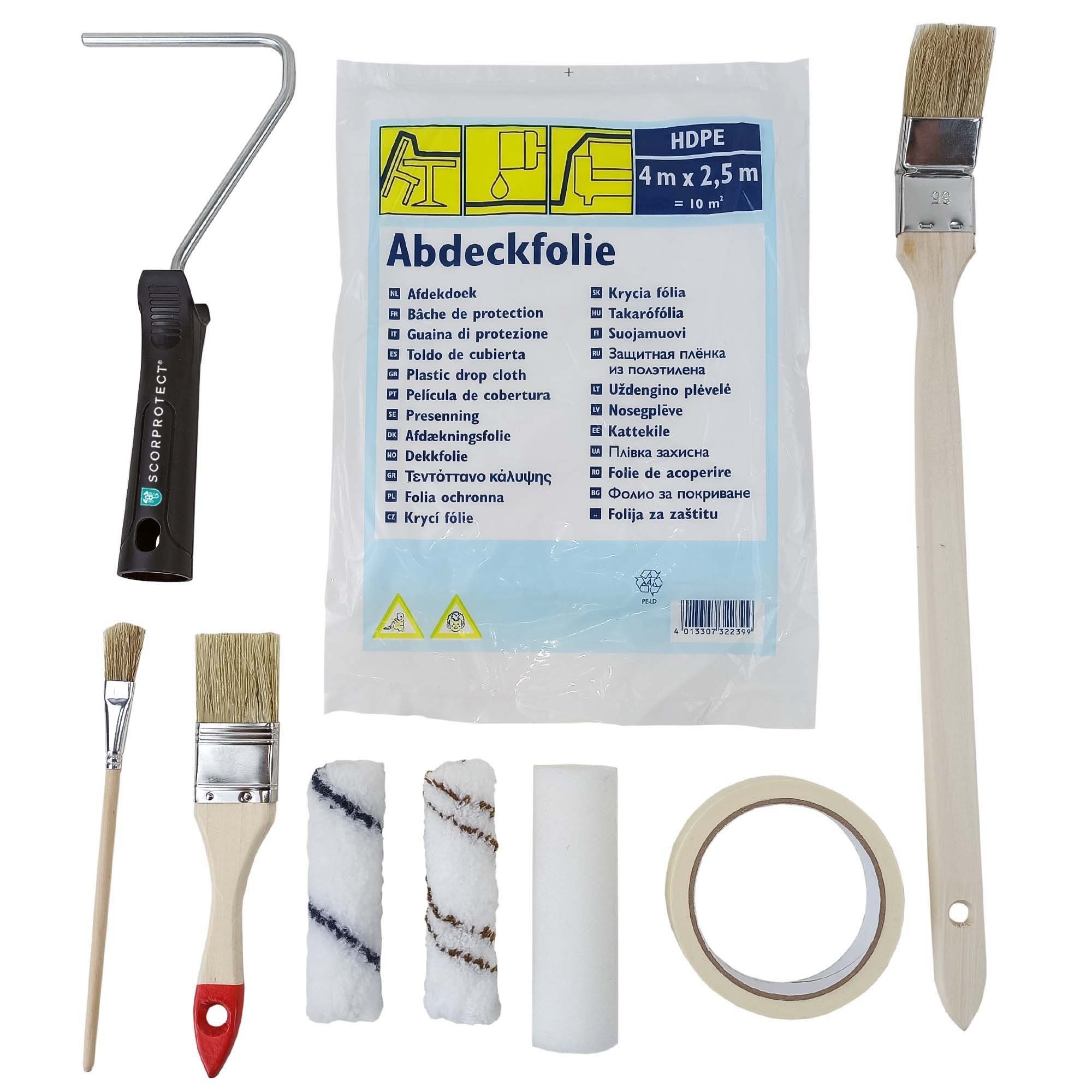 Scorprotect® Малярный валик Profi-Renovier-Set 9-teilig für Malerarbeiten mit Малярный валик, Walzen