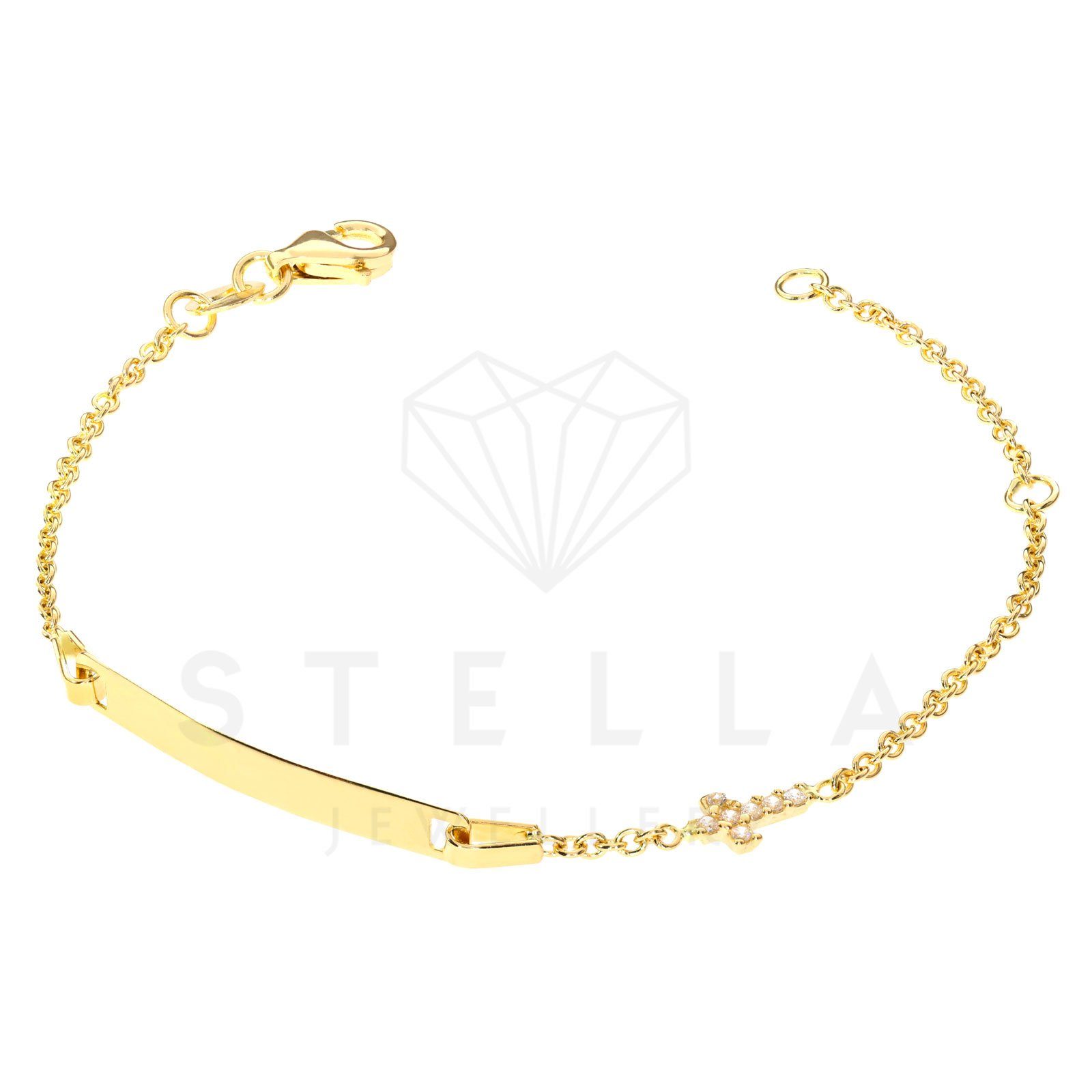 Stella-Jewellery Goldarmband 585 Gelbgold Kinder ID Armband Kreuz Zirkonia (inkl. Etui, 1-tlg), Armkette, Goldarmband