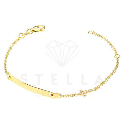 Stella-Jewellery Goldarmband 585 Gelbgold Kinder ID Armband Kreuz Zirkonia (inkl. Etui, 1-tlg), Armkette, Goldarmband
