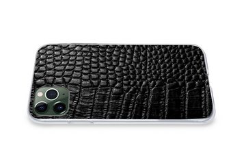 MuchoWow Handyhülle Leder - Strukturiert - Schwarz - Grau, Handyhülle Apple iPhone 11 Pro, Smartphone-Bumper, Print, Handy