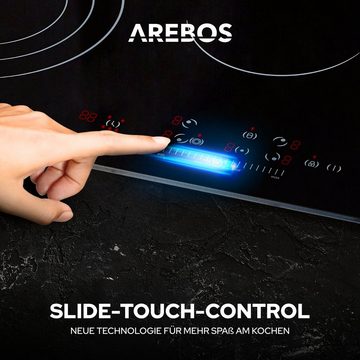 Arebos Elektro-Kochfeld 8700W - 5 Kochzonen - 77cm - autark, Sensor-Touch, Autoabschaltung, Kindersicherung/Tastensperre