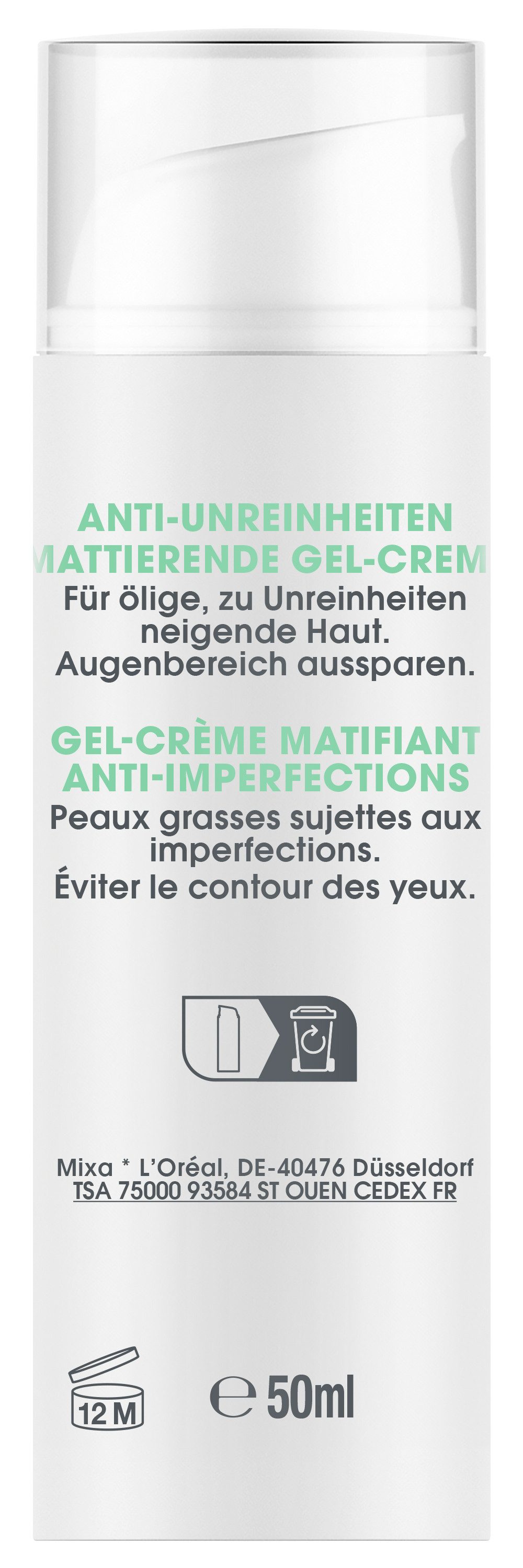Mixa Gesichtspflege Mixa Anti-Unreinheiten Gel-Creme, für ölige Haut, sorgt für ein mattes Hautbild, mildert Pickelmale