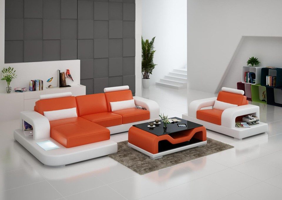 Xlmoebel Ecksofa XLMOEBEL Ledersofa in Weiß mit Bettfunktion und Relax-Kopfstützen, Bettfunktion und Relax-Kopfstützen