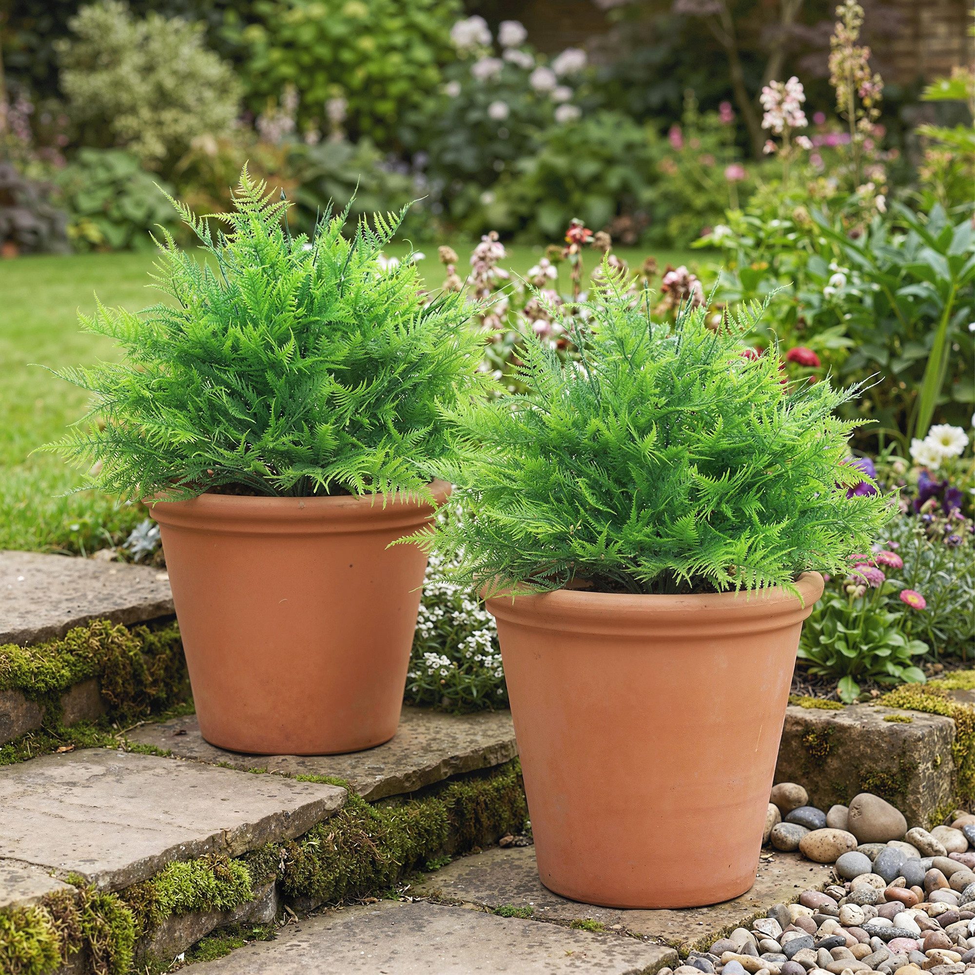 Kunstpflanze Fake Plant Kunstbaum Boston-Farn, HOMCOM, Höhe 60 cm, UV-beständig, 2er Set, Outdoor geeignet