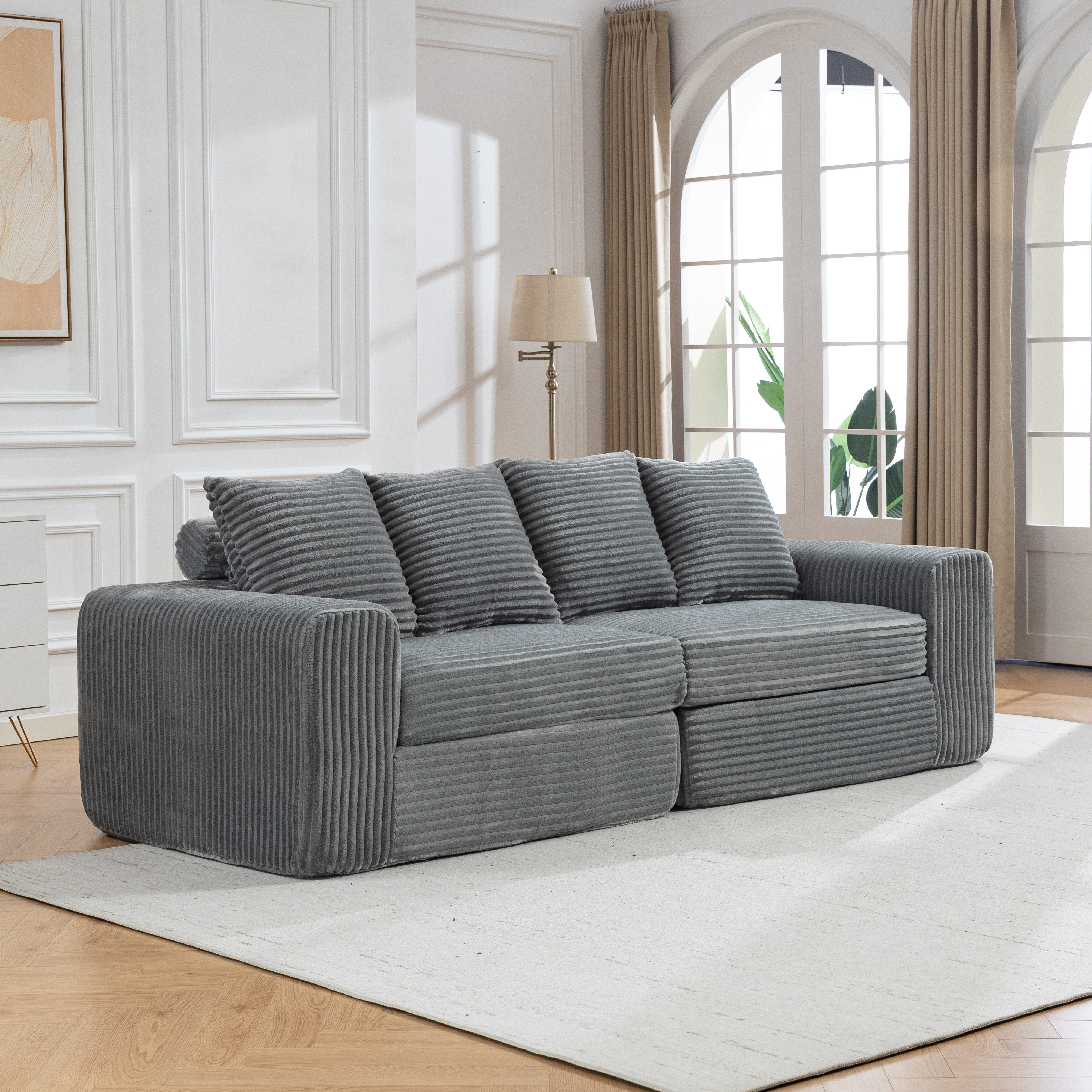 Sinaopus Sofa Breites Cordsofa mit tiefem Sitzkomfort und weichen Kissen, Modulares Sofa mit hochelastischer Polsterung für Wohnzimmer