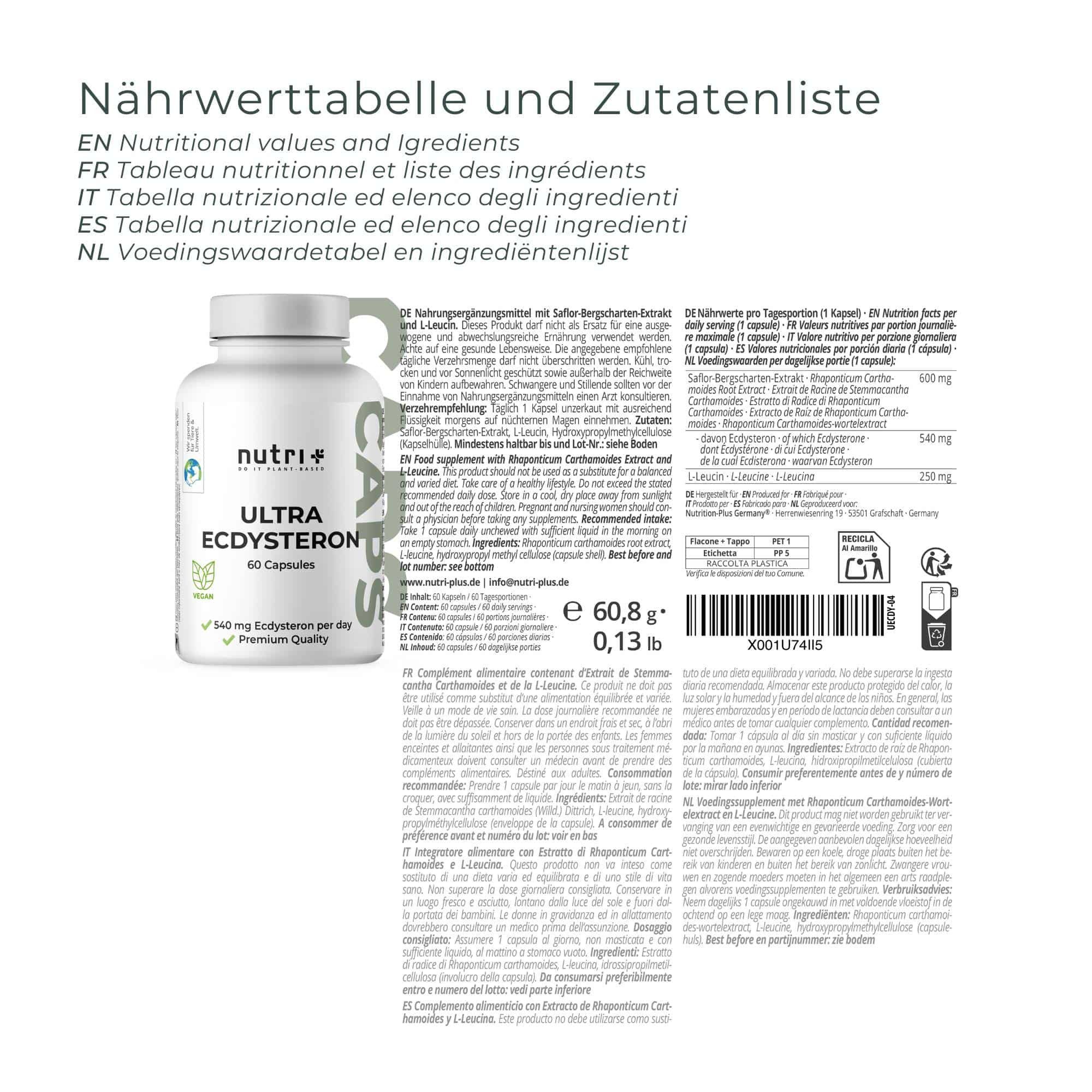 nutri+ Ultra Ecdysteron + Leucin Kapseln Kapseln