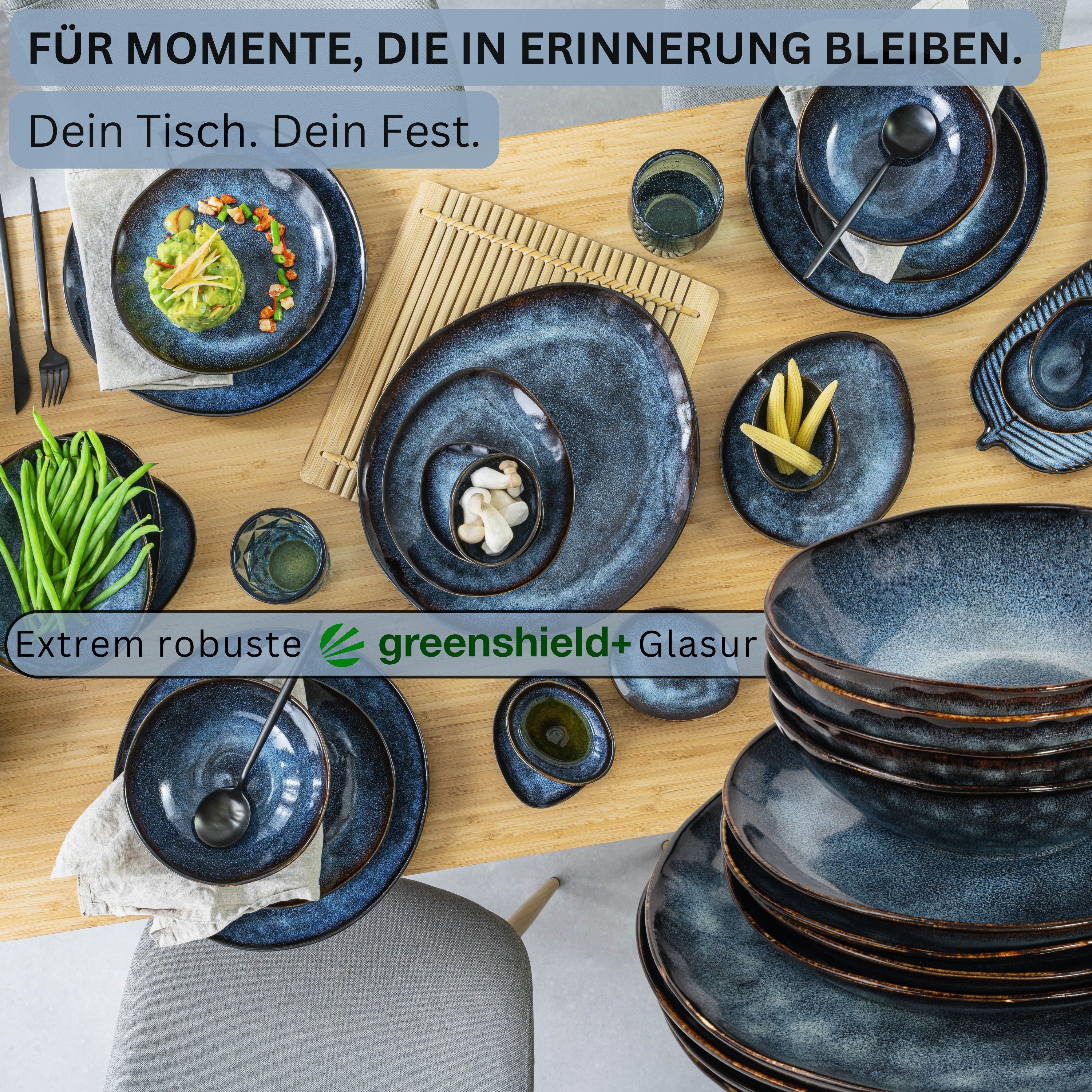 SÄNGER Tafelservice Tokio Geschirrset (24-tlg), 8 Personen, Steingut, Blau Schwarz, Handmade, Premium Collection – Bild 3 von 5