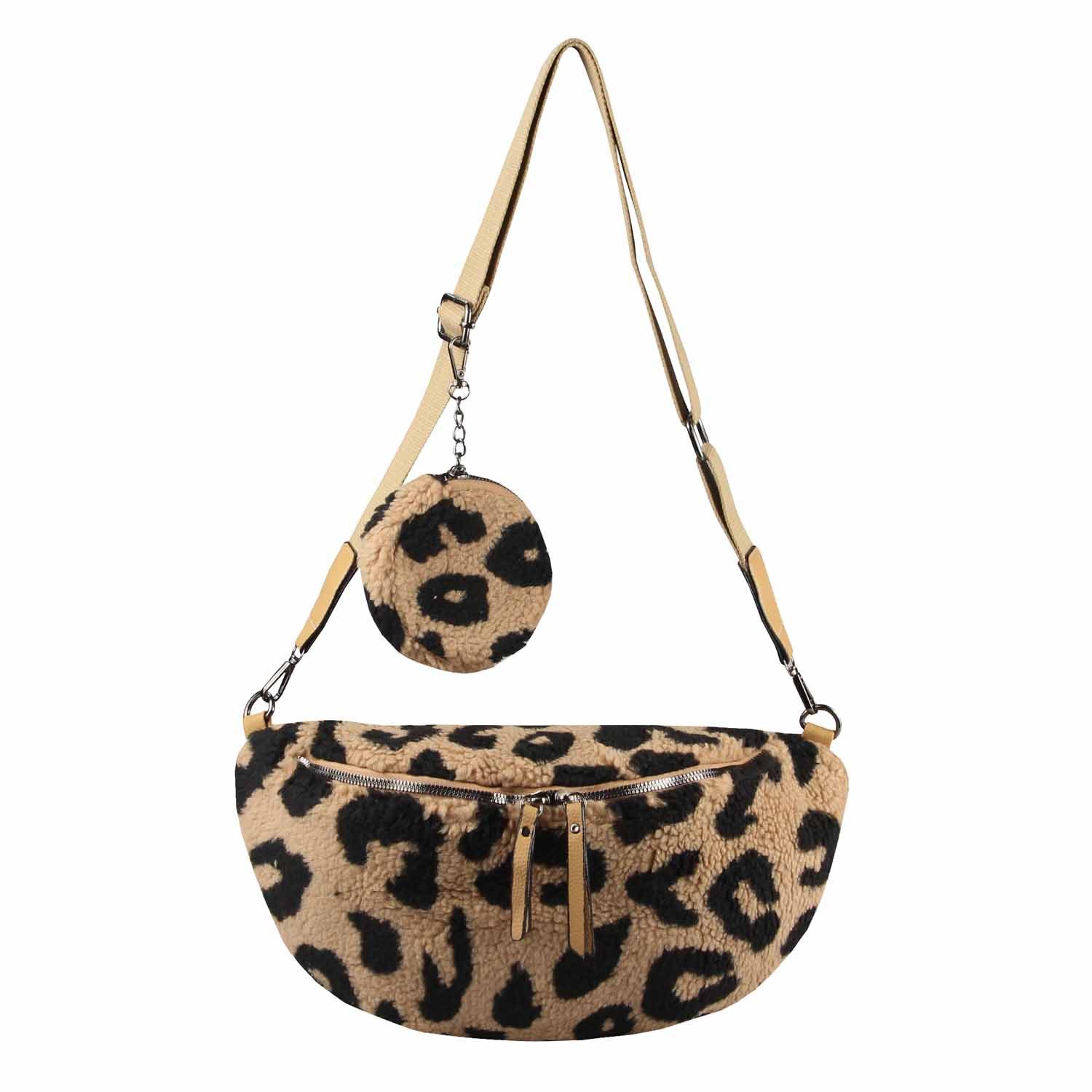 ITALYSHOP24 Bauchtasche Damen LEOPARDEN-PRINT Tasche Teddyfell günstig online kaufen