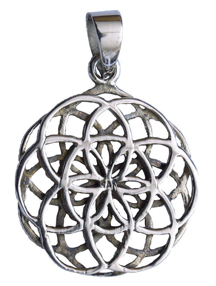 Kettenanhänger Anhänger "Saat des Lebens beidseitig" Messing versilbert 2,5cm, 2,3g
