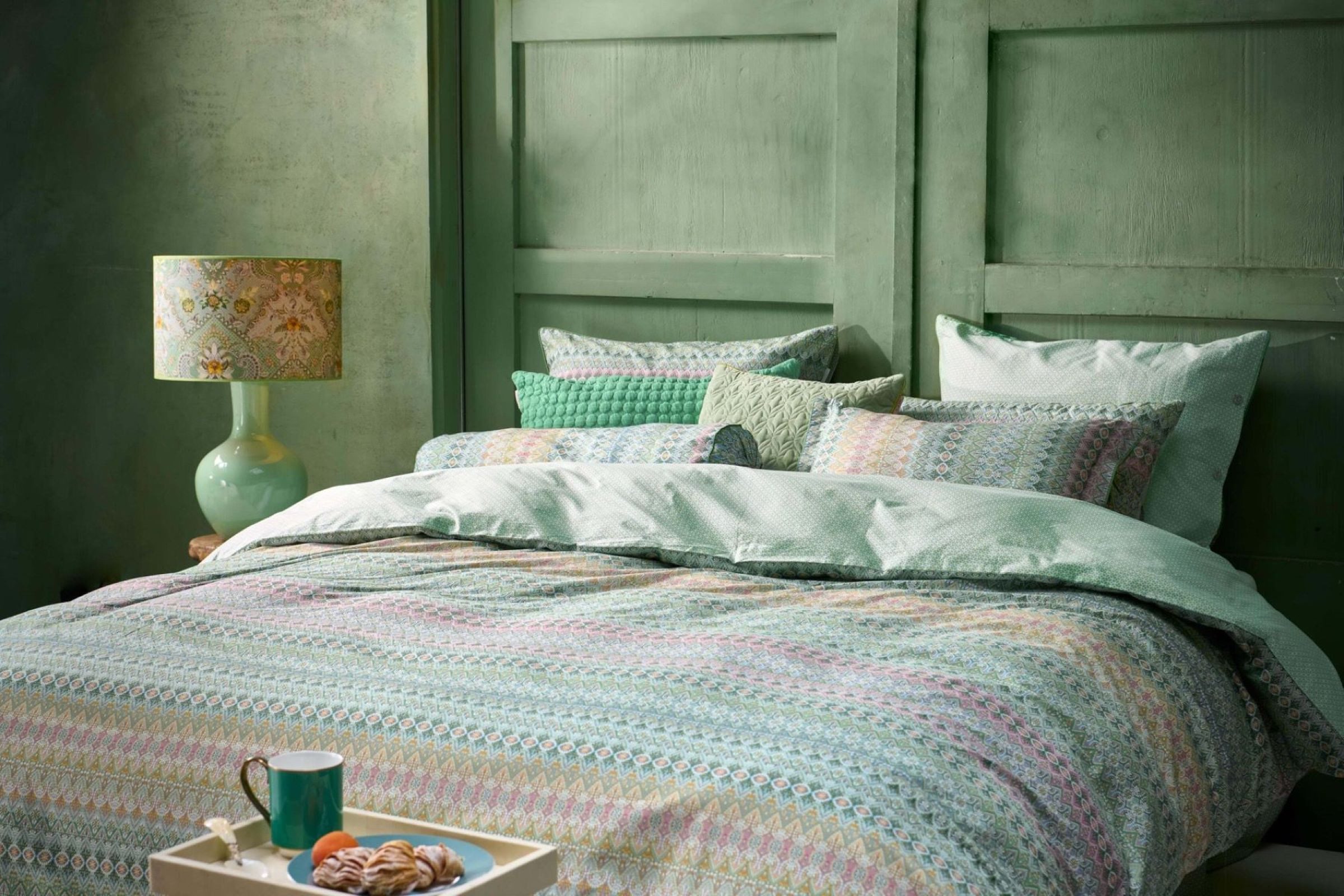 PiP Studio Bettwäsche PIP Studio Perkal Bettwäsche 135x200 Ashanti Green Streifen Ornamente, Perkal, 2 teilig, fein gewebter 100% Baumwollperkal