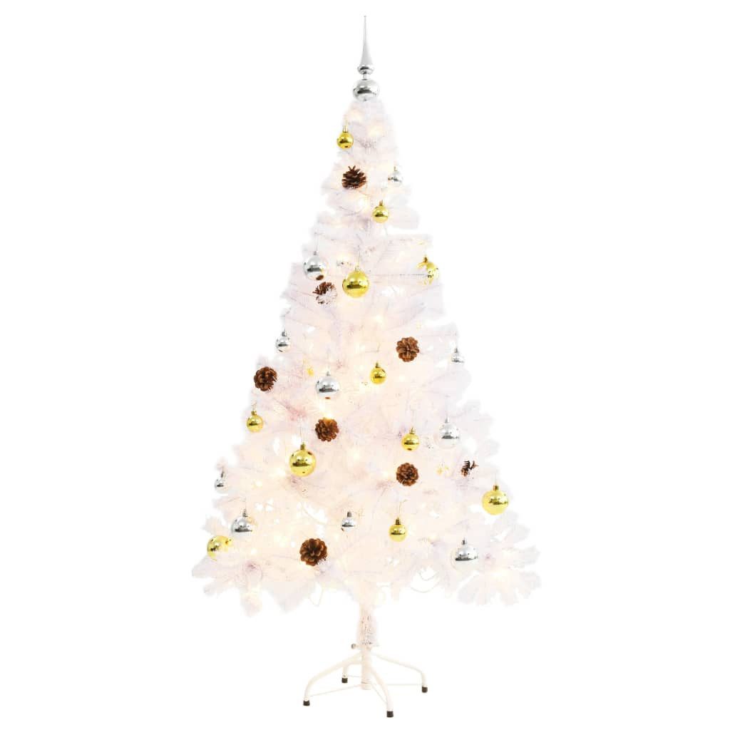 vidaXL Künstlicher Weihnachtsbaum Künstlicher Weihnachtsbaum mit Beleuchtung & Kugeln Weiß 150 cm