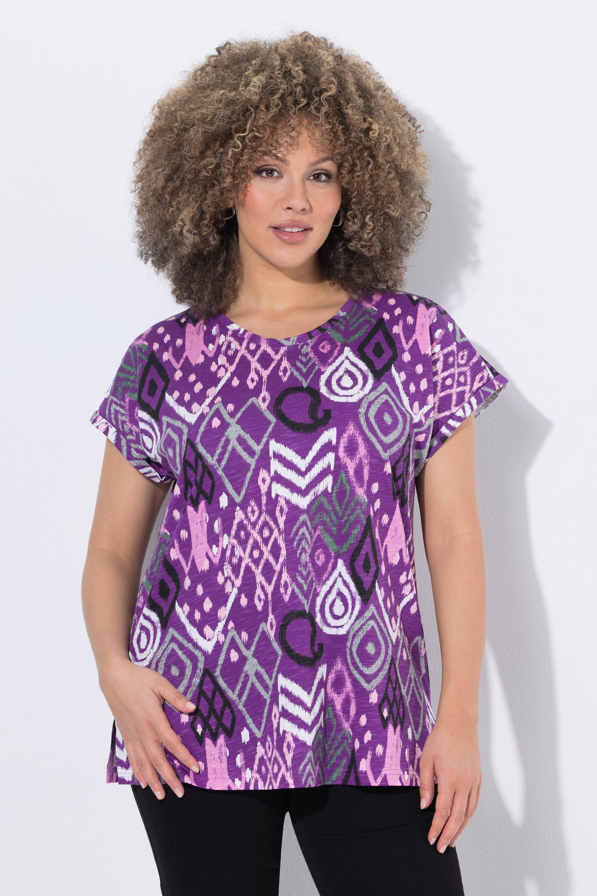 T-Shirt T-Shirt gemustert Oversized V-Ausschnitt Halbarm
