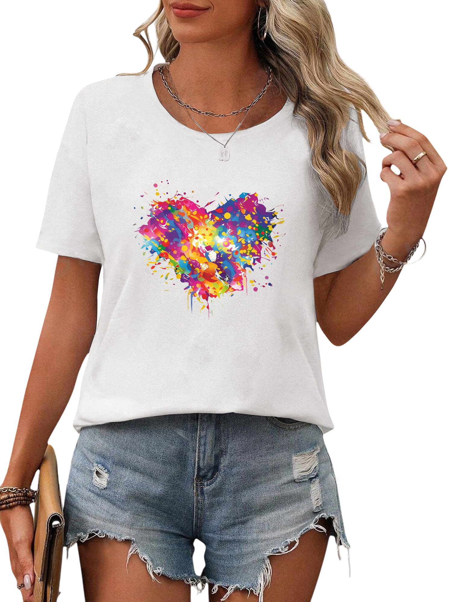 PYL Rundhalsshirt Damen Bequemes Sommer Kurzarmbluse günstig online kaufen