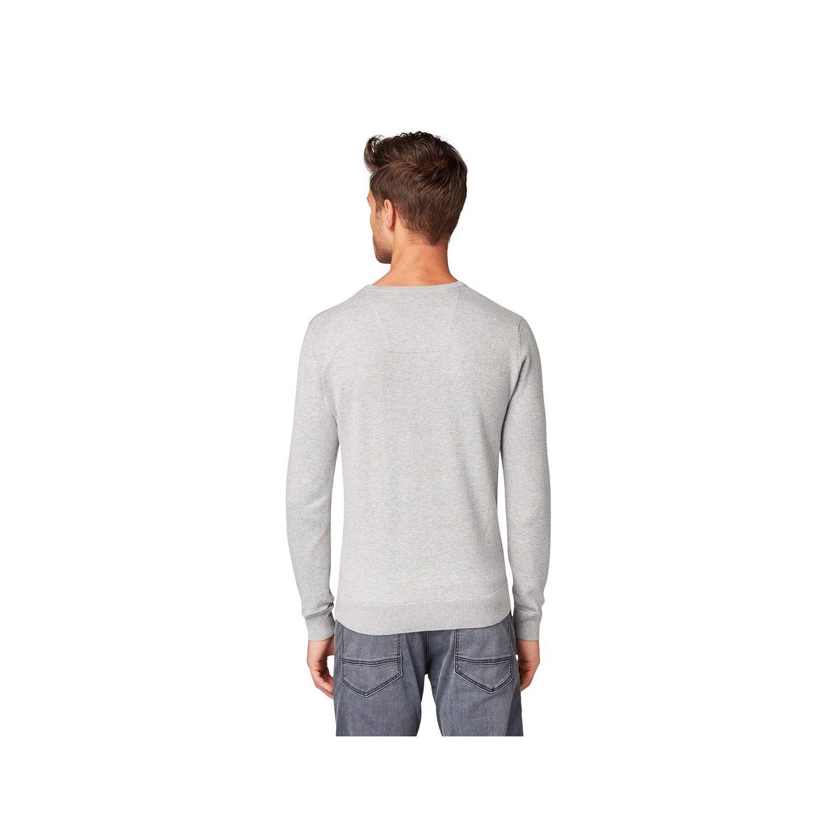 TOM TAILOR Supremo regular soft (1-tlg) uni grey light V-Ausschnitt-Pullover melange